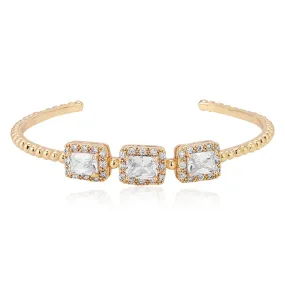 Carlton London Premium Jwlry-Gold Toned Cz Studded Gold-Plated Cuff Link Braclet Fjb4180