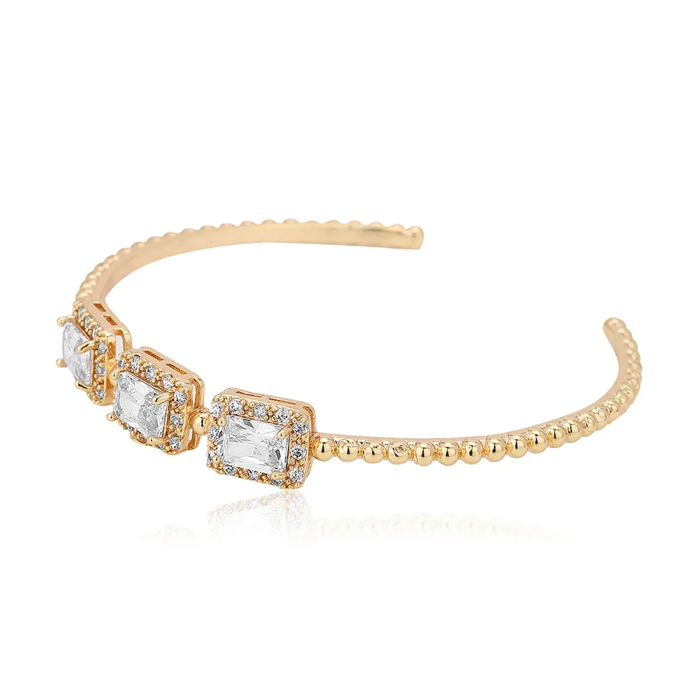 Carlton London Premium Jwlry-Gold Toned Cz Studded Gold-Plated Cuff Link Braclet Fjb4180