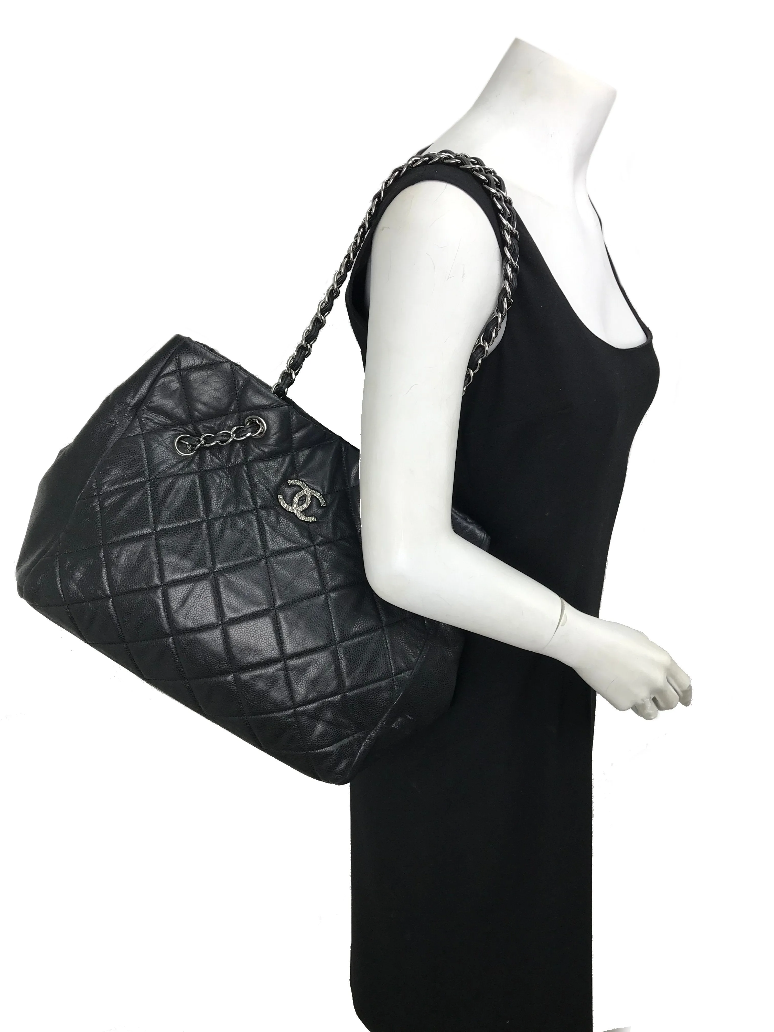 Chanel Cells Quilted Caviar Leather Large Tote Bag