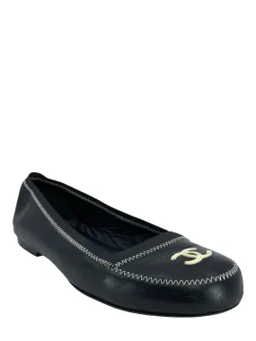 CHANEL Leather CC Logo Ballet Flats Size 9