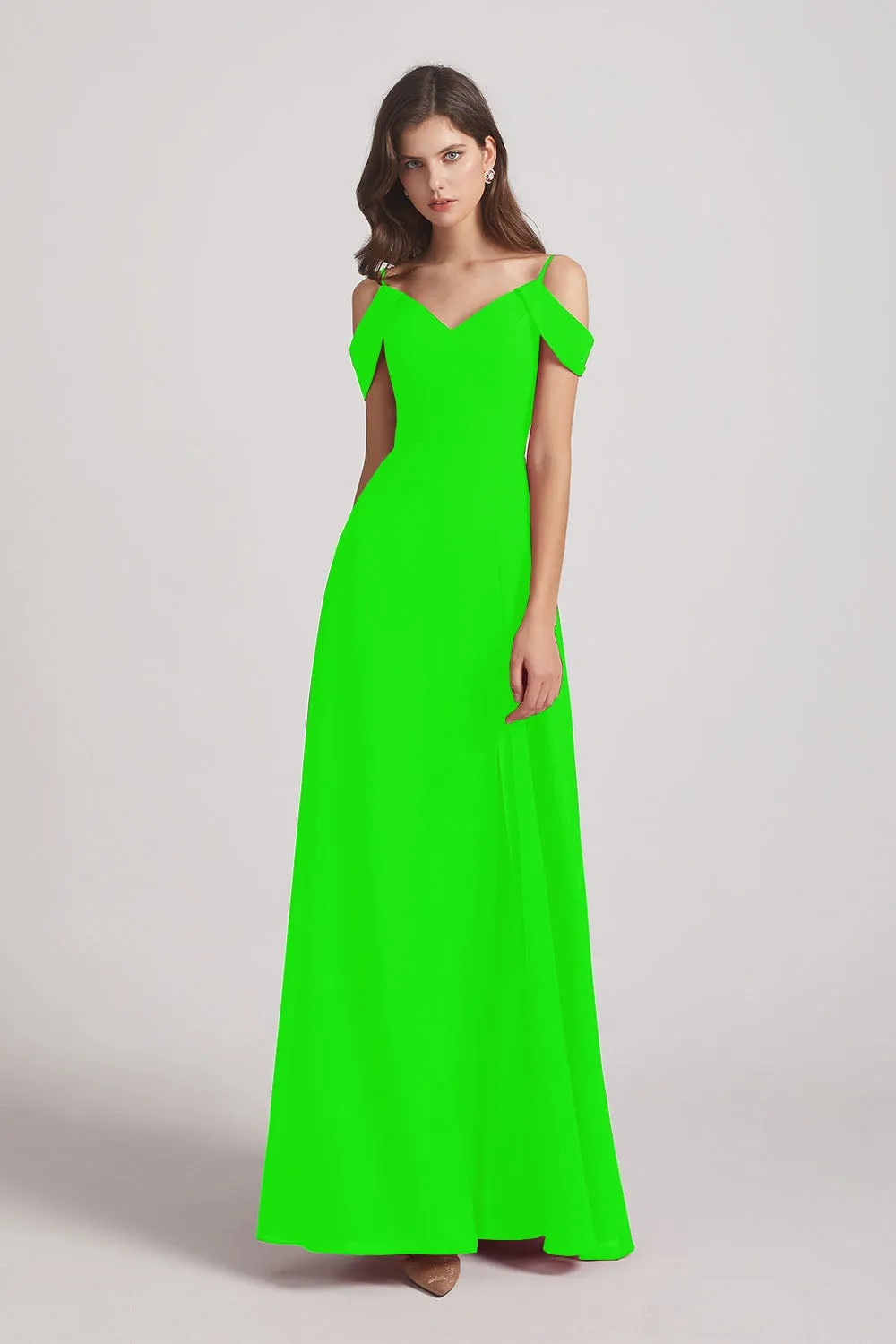 Chiffon Cold Shoulder V-Neck Bridesmaid Dresses with Slit (AF0093)