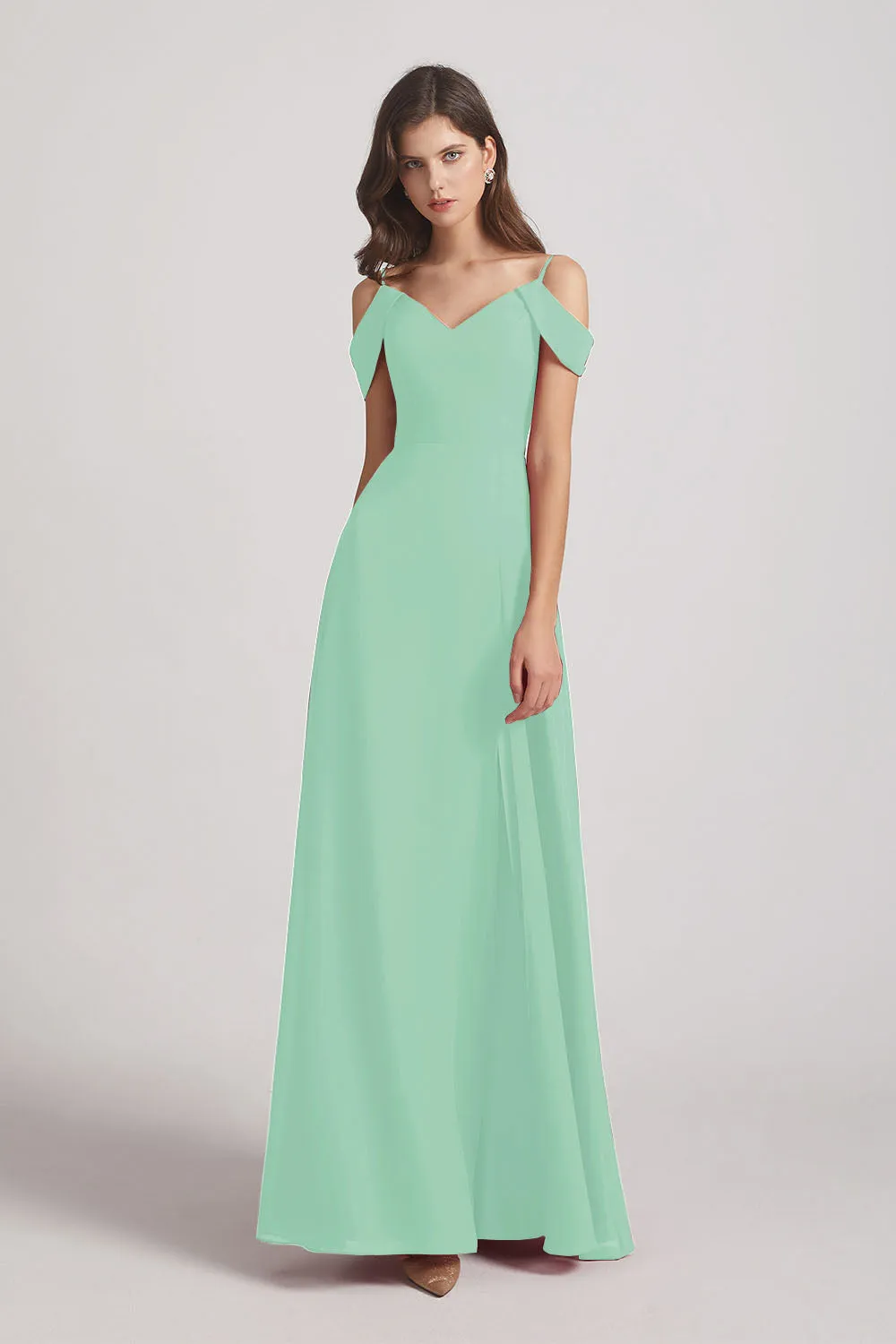 Chiffon Cold Shoulder V-Neck Bridesmaid Dresses with Slit (AF0093)