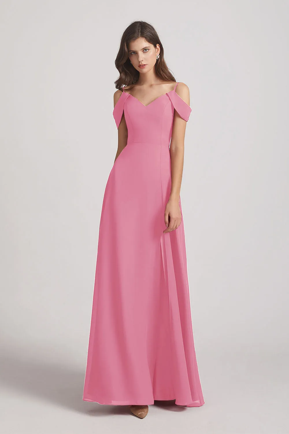 Chiffon Cold Shoulder V-Neck Bridesmaid Dresses with Slit (AF0093)