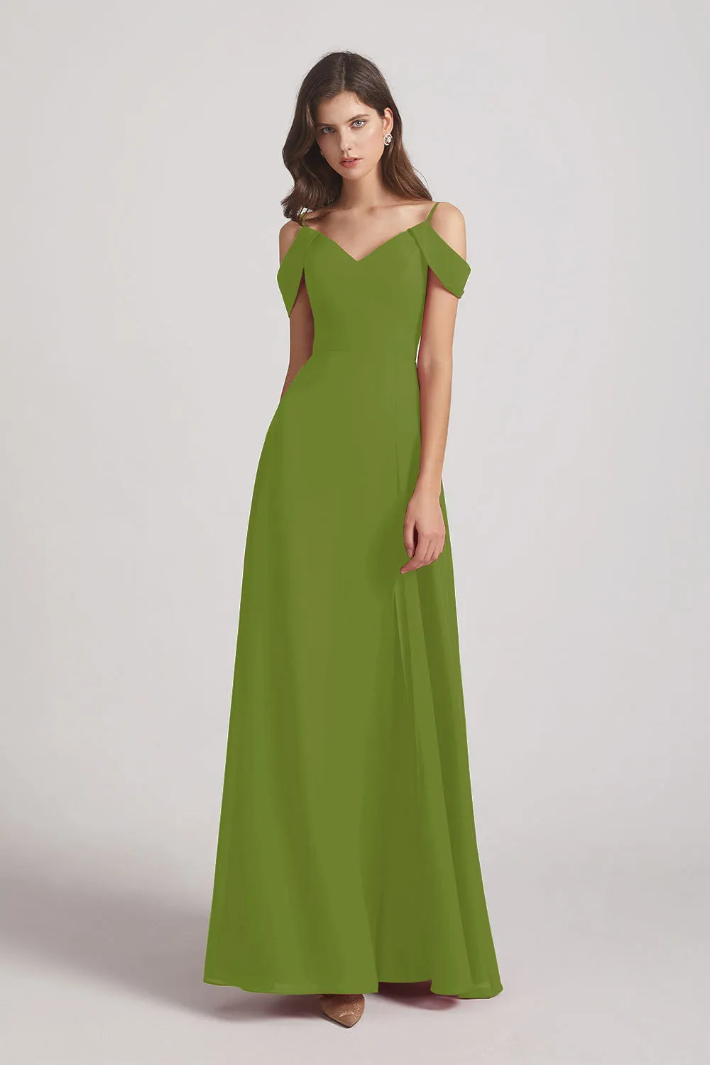 Chiffon Cold Shoulder V-Neck Bridesmaid Dresses with Slit (AF0093)