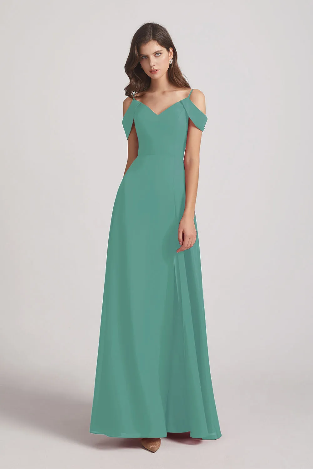 Chiffon Cold Shoulder V-Neck Bridesmaid Dresses with Slit (AF0093)