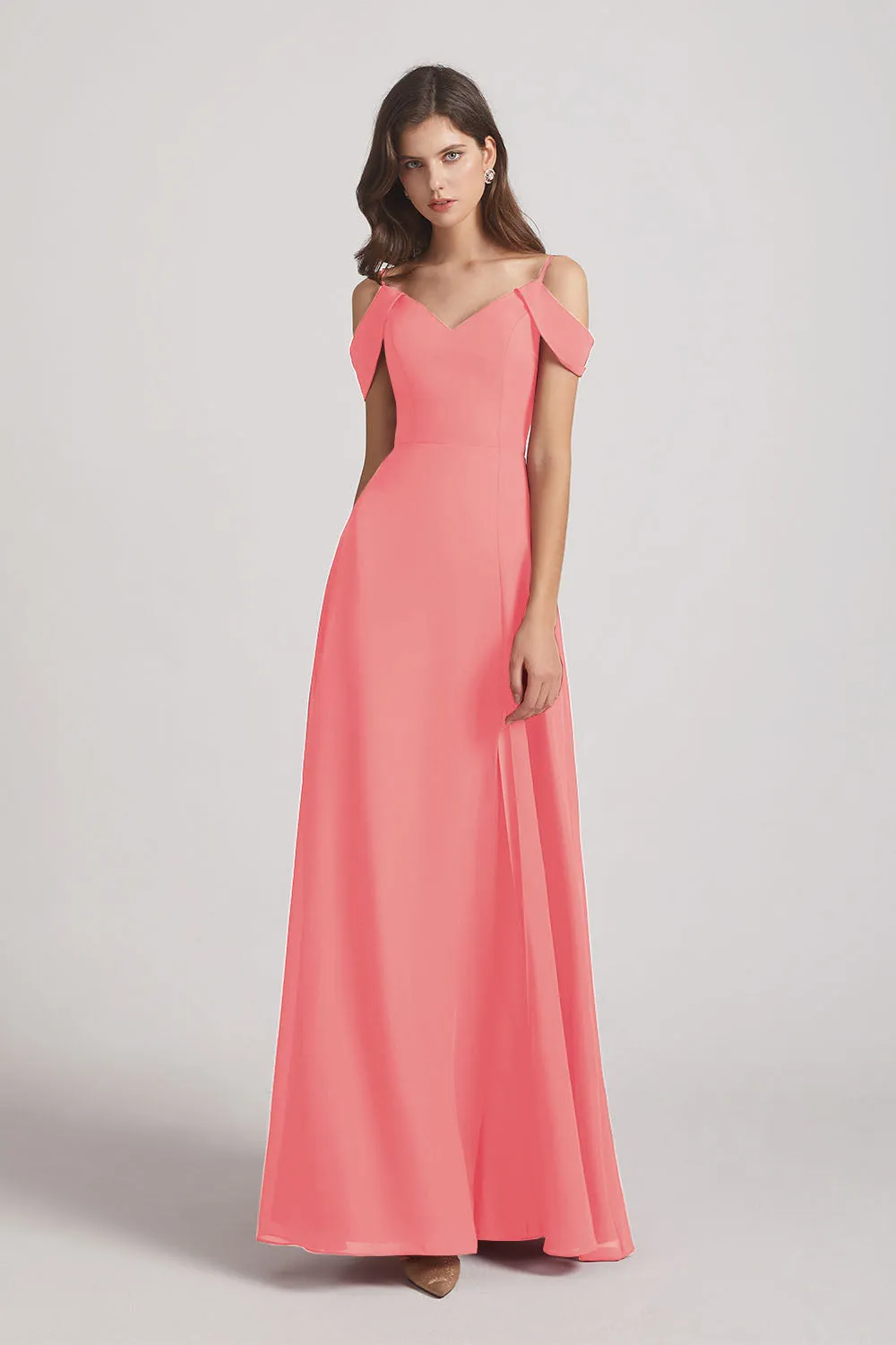 Chiffon Cold Shoulder V-Neck Bridesmaid Dresses with Slit (AF0093)