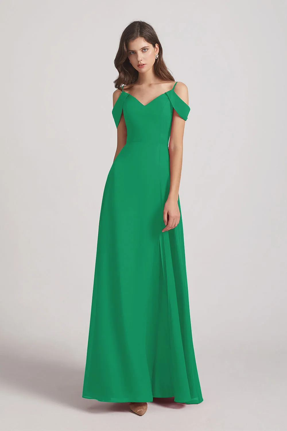 Chiffon Cold Shoulder V-Neck Bridesmaid Dresses with Slit (AF0093)