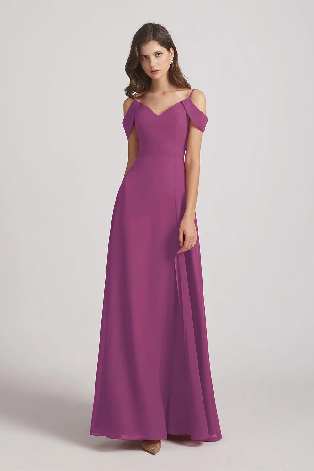 Chiffon Cold Shoulder V-Neck Bridesmaid Dresses with Slit (AF0093)