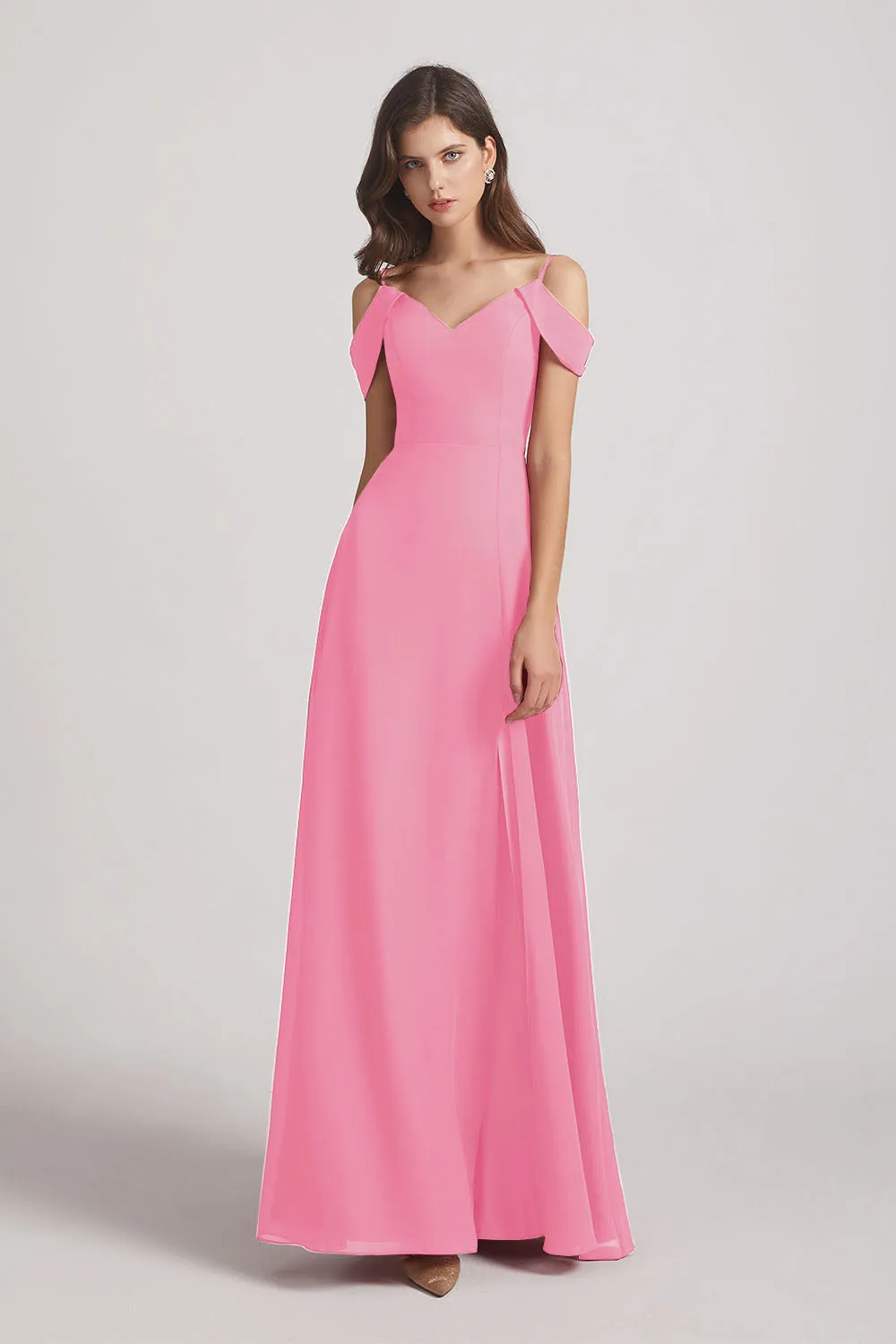 Chiffon Cold Shoulder V-Neck Bridesmaid Dresses with Slit (AF0093)