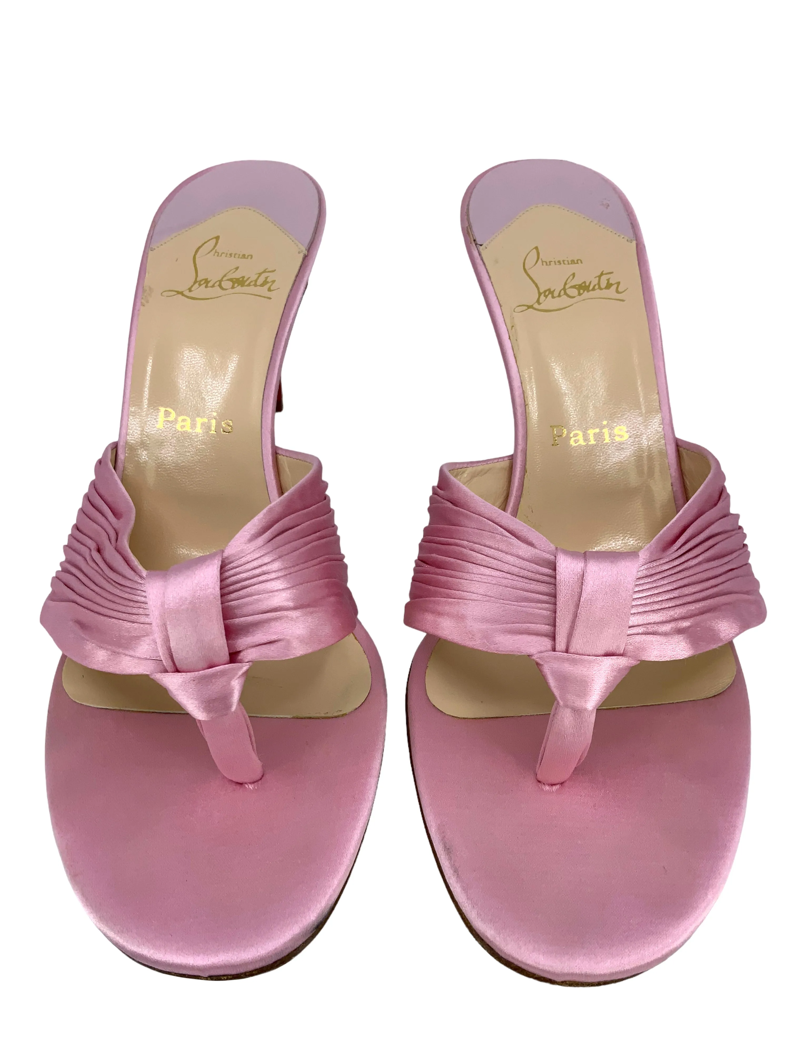 Christian Louboutin Pleated Satin Thong Sandals Size 10.5