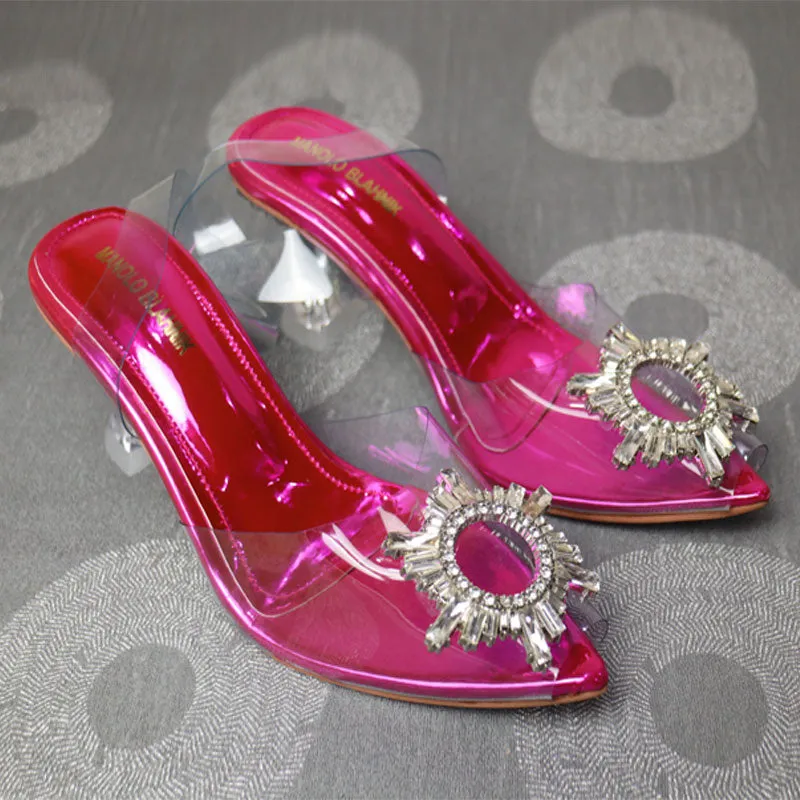 Cinderella Heels - Pointed Toe Transparent Sun Buckle Heel