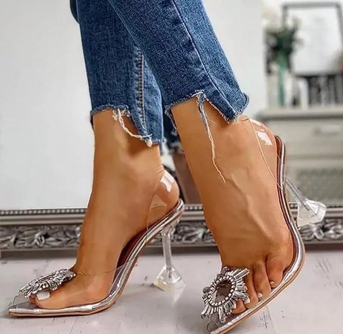 Cinderella Heels - Pointed Toe Transparent Sun Buckle Heel