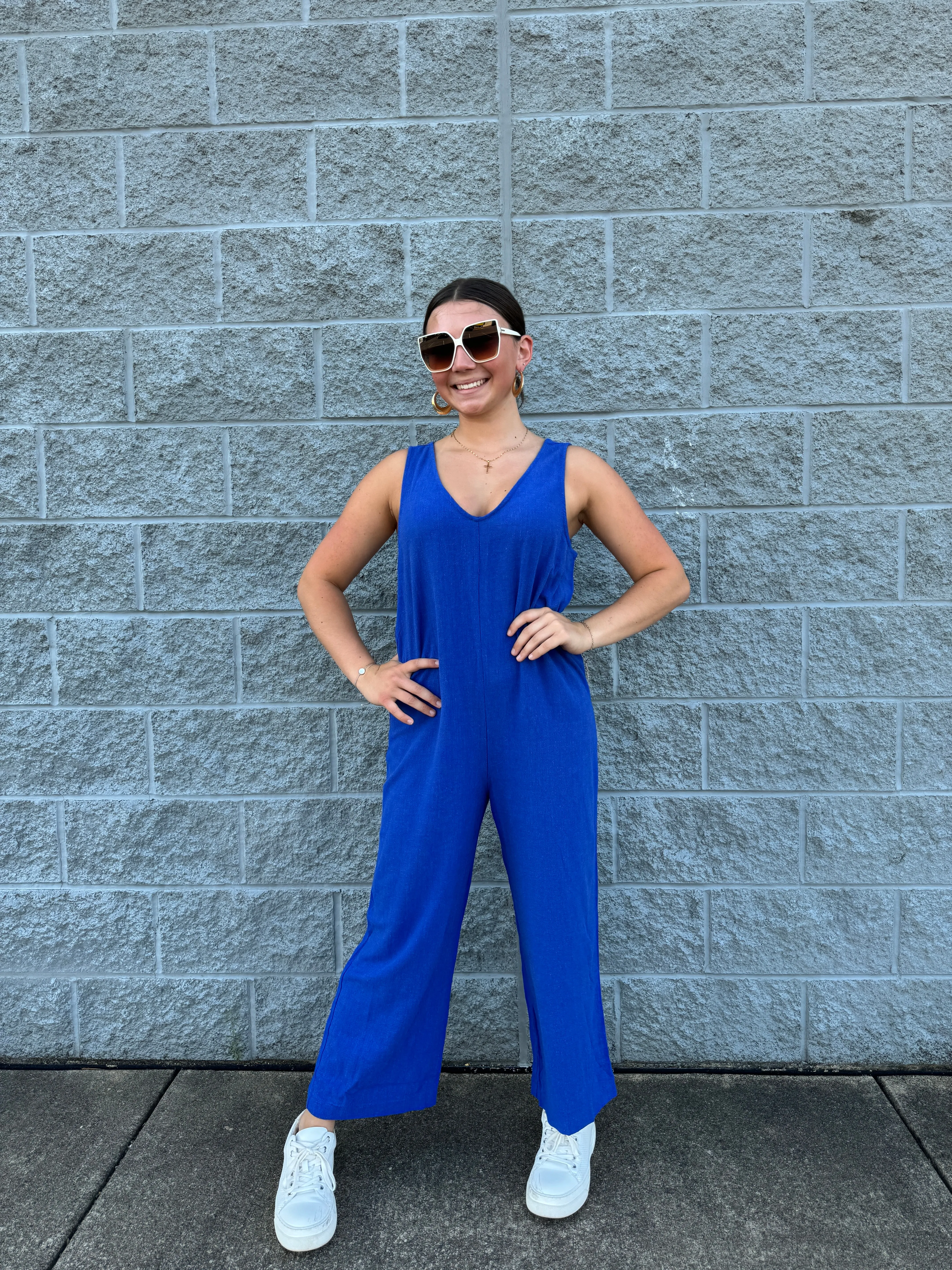 Cobalt - A Double V Elastic Back Jumpsuit