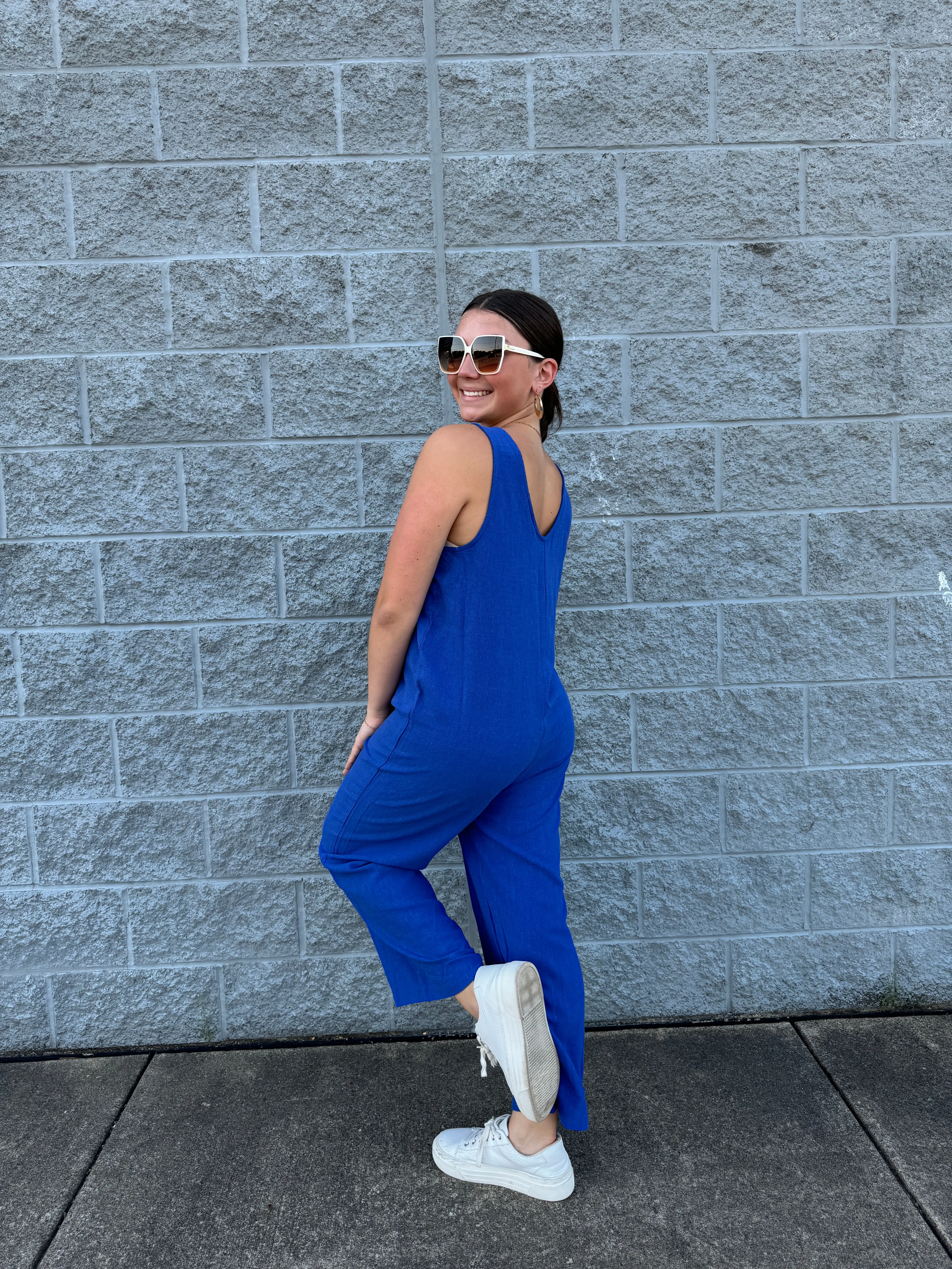 Cobalt - A Double V Elastic Back Jumpsuit