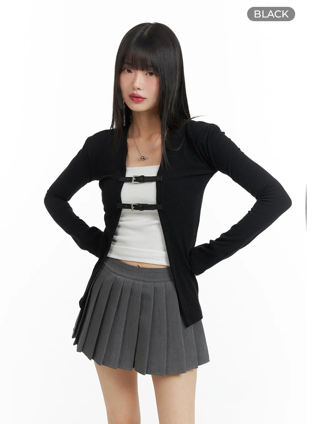 Collarless Buckle Cardigan CF420