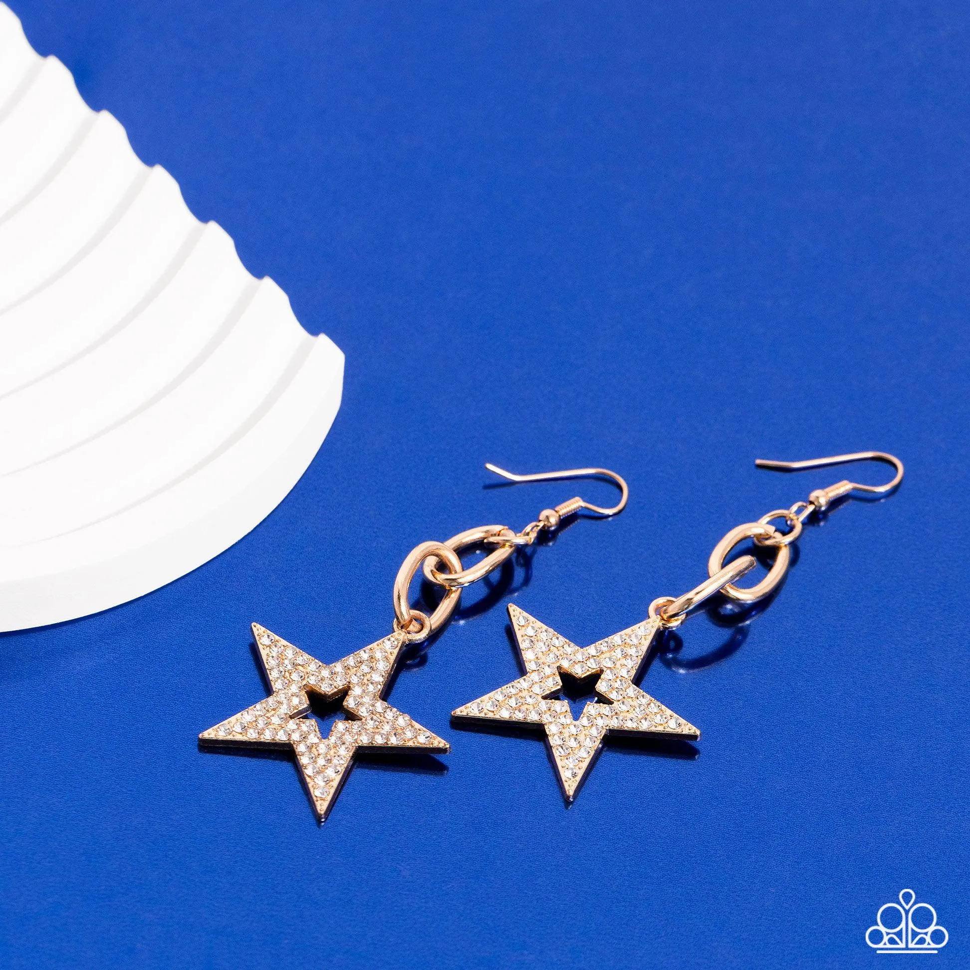 Cosmic Celebrity Gold & White Rhinestone Star Earrings - Paparazzi Accessories