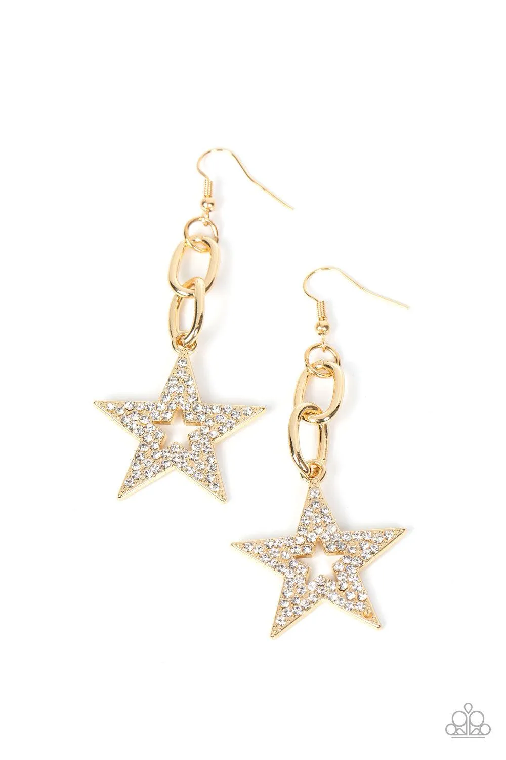 Cosmic Celebrity Gold & White Rhinestone Star Earrings - Paparazzi Accessories