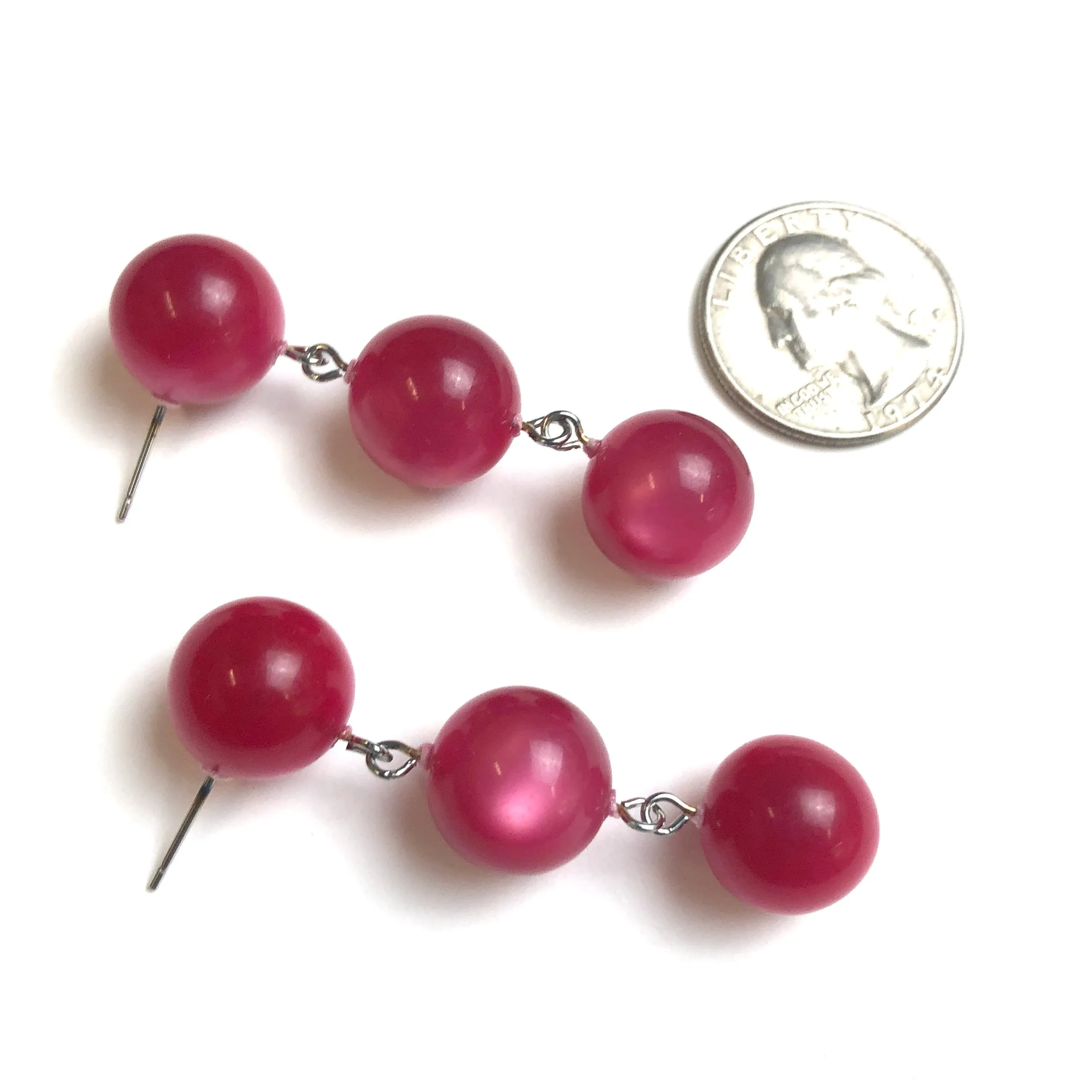 Cranberry Pink Moonglow Tri Dot Earrings