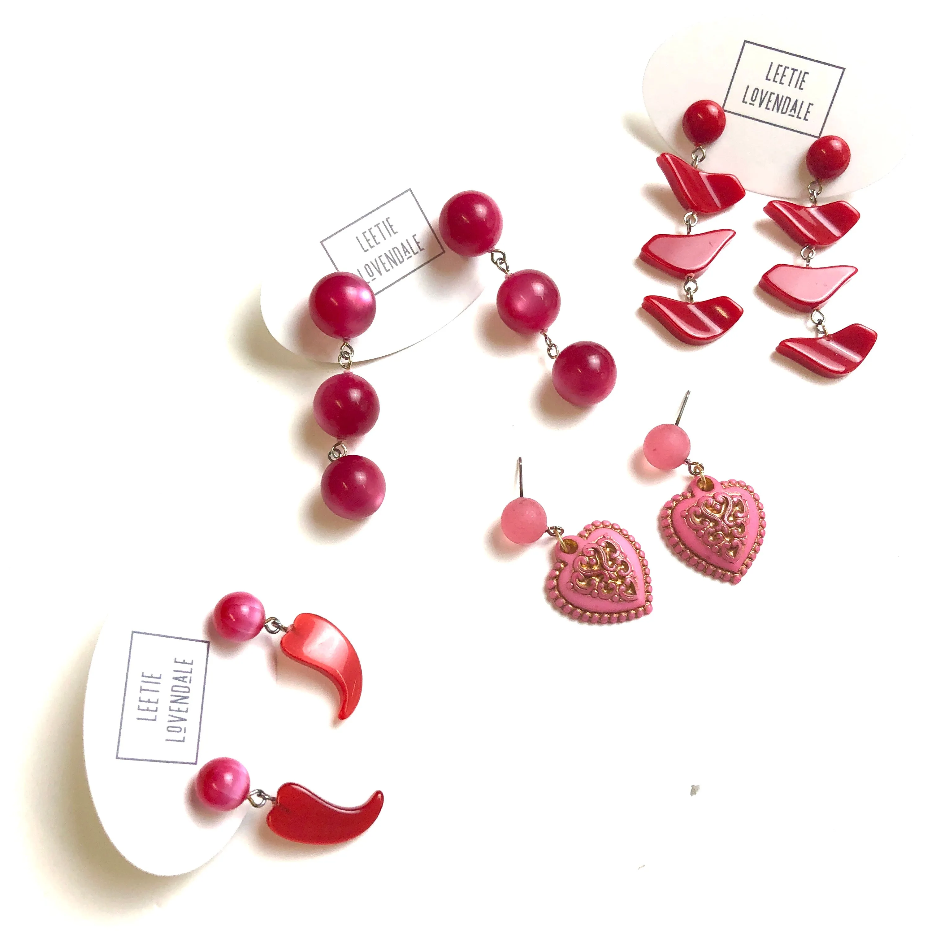 Cranberry Pink Moonglow Tri Dot Earrings