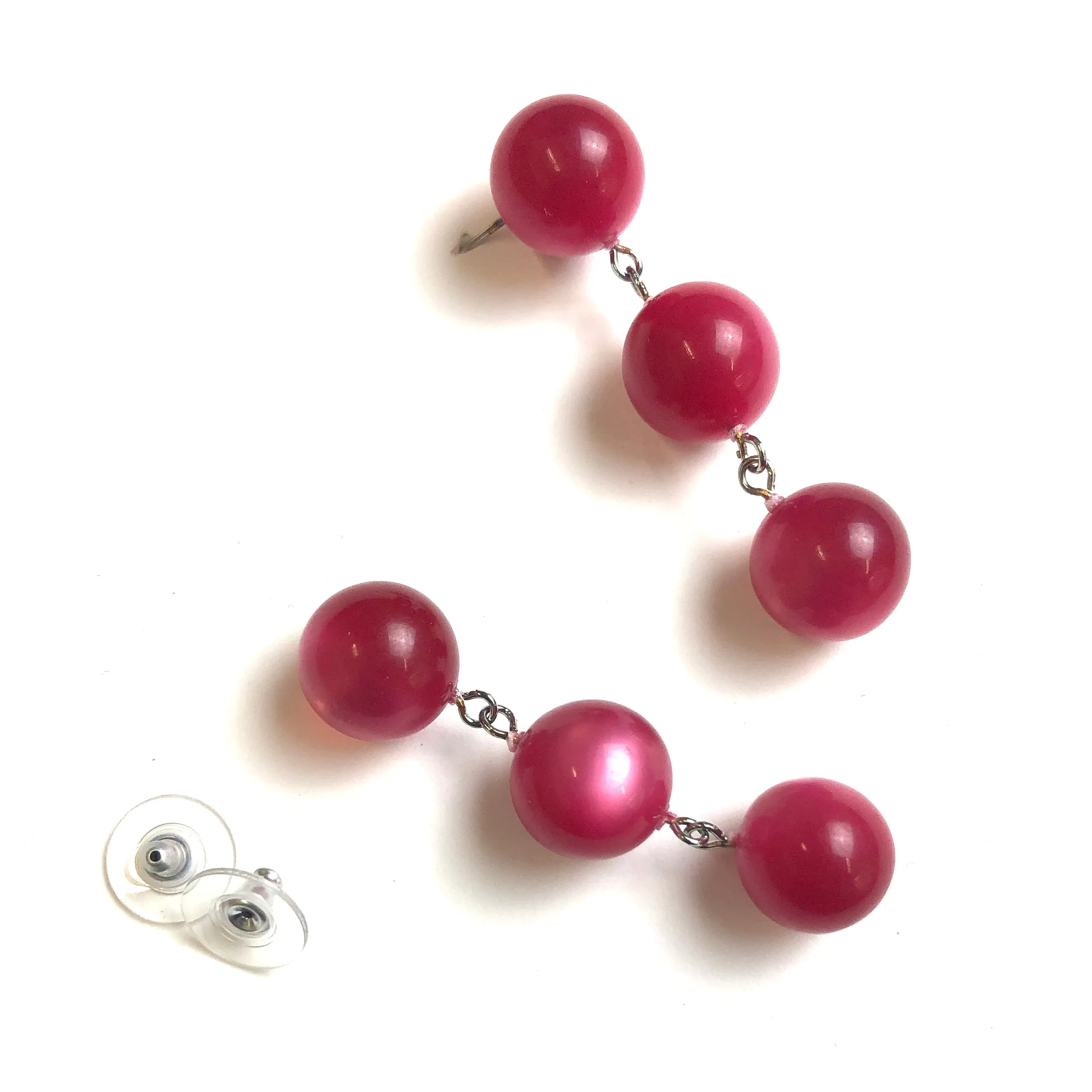 Cranberry Pink Moonglow Tri Dot Earrings