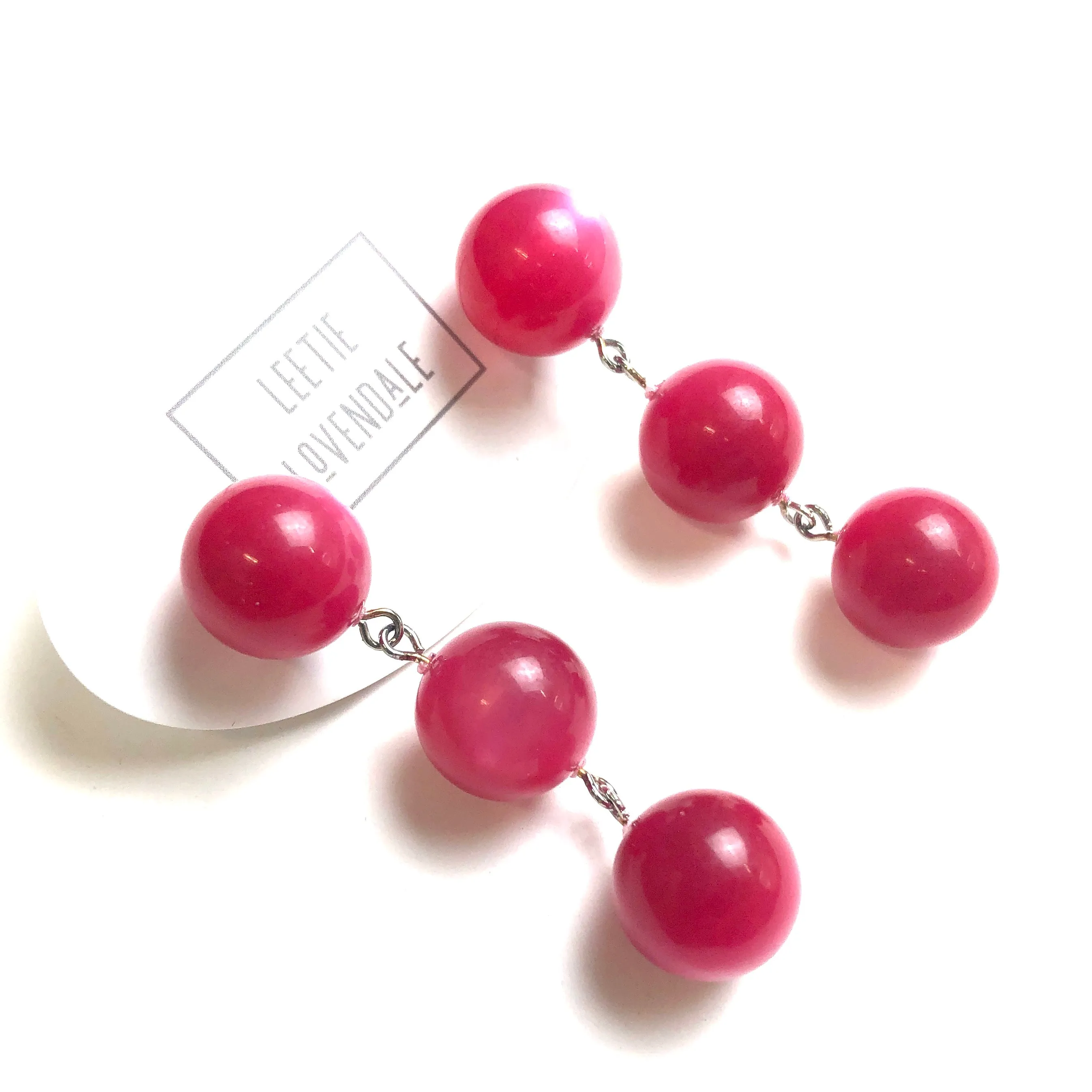 Cranberry Pink Moonglow Tri Dot Earrings