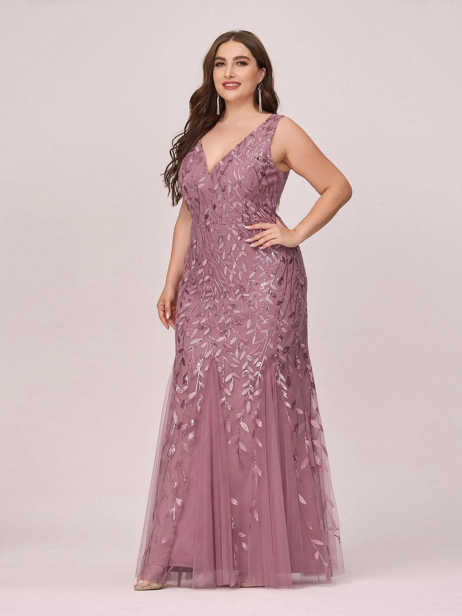 Custom Size Double V-Neck Fishtail Sequin Formal Maxi Evening Dress