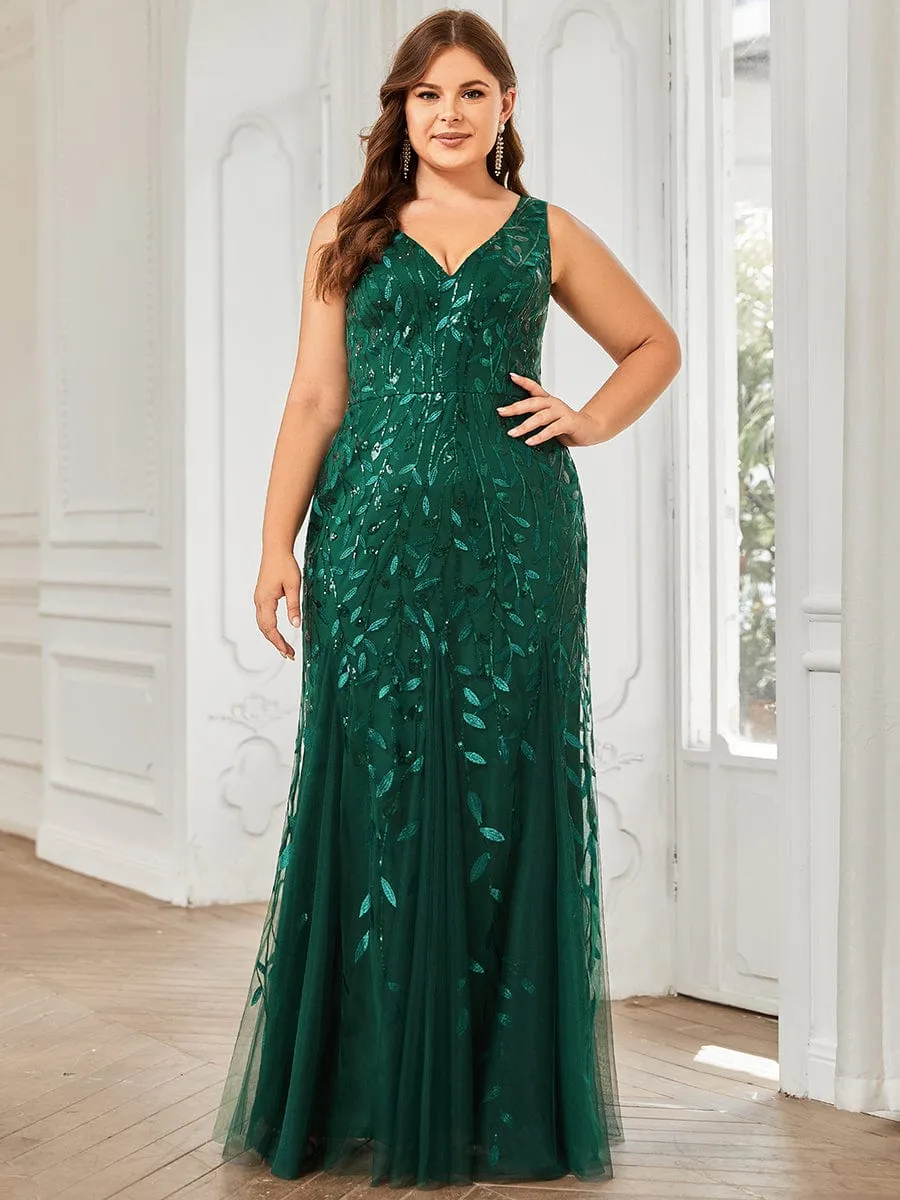 Custom Size Double V-Neck Fishtail Sequin Formal Maxi Evening Dress