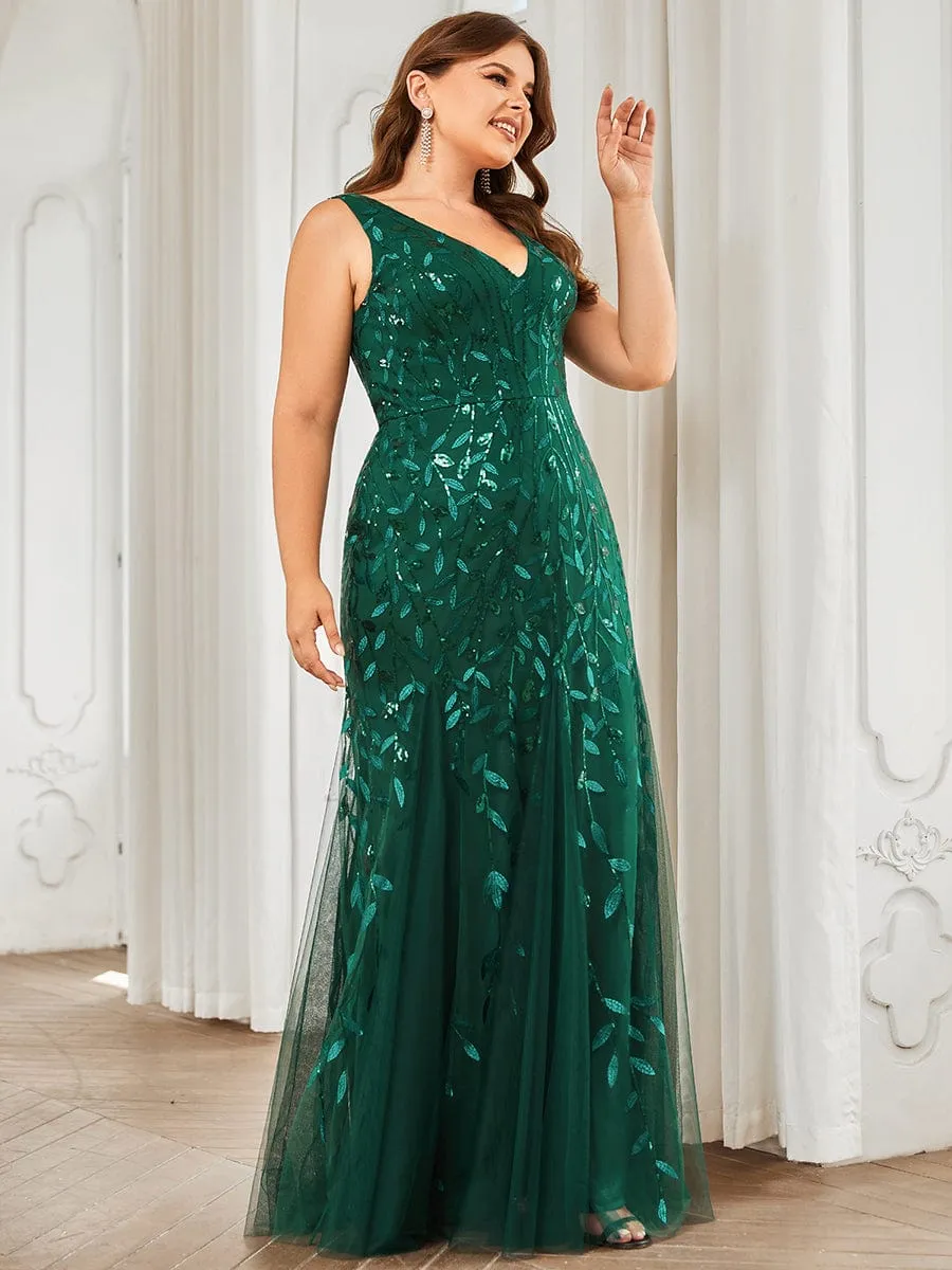 Custom Size Double V-Neck Fishtail Sequin Formal Maxi Evening Dress