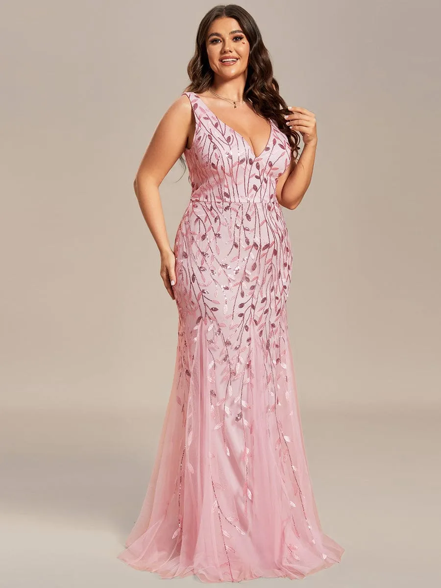 Custom Size Double V-Neck Fishtail Sequin Formal Maxi Evening Dress