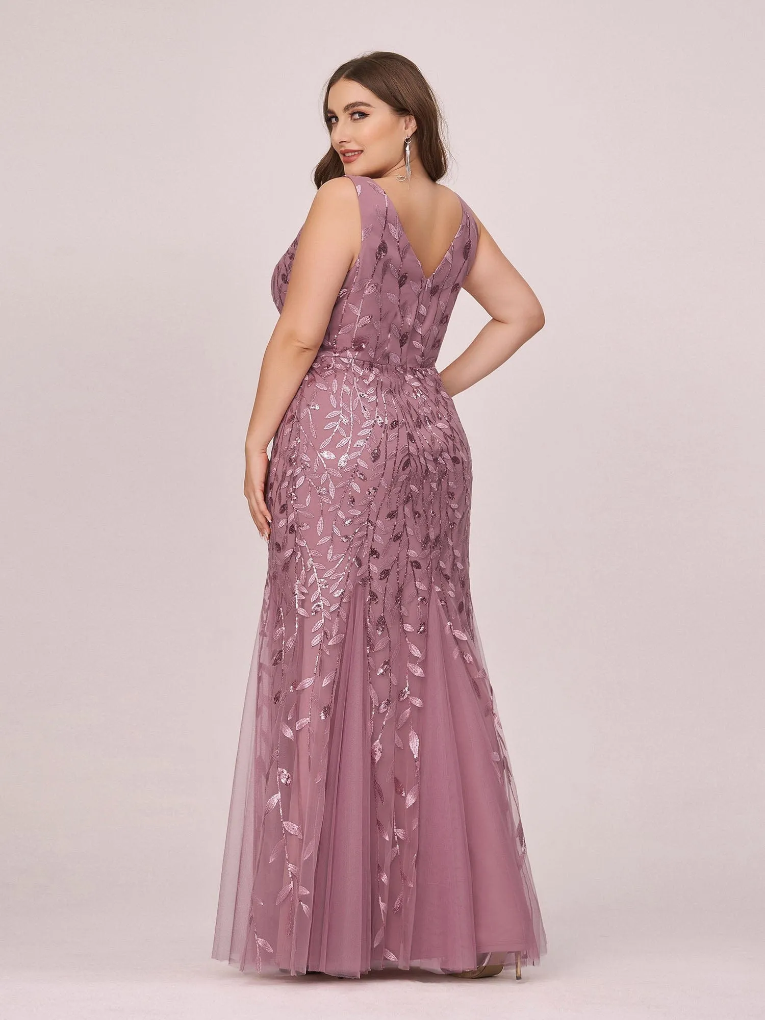 Custom Size Double V-Neck Fishtail Sequin Formal Maxi Evening Dress