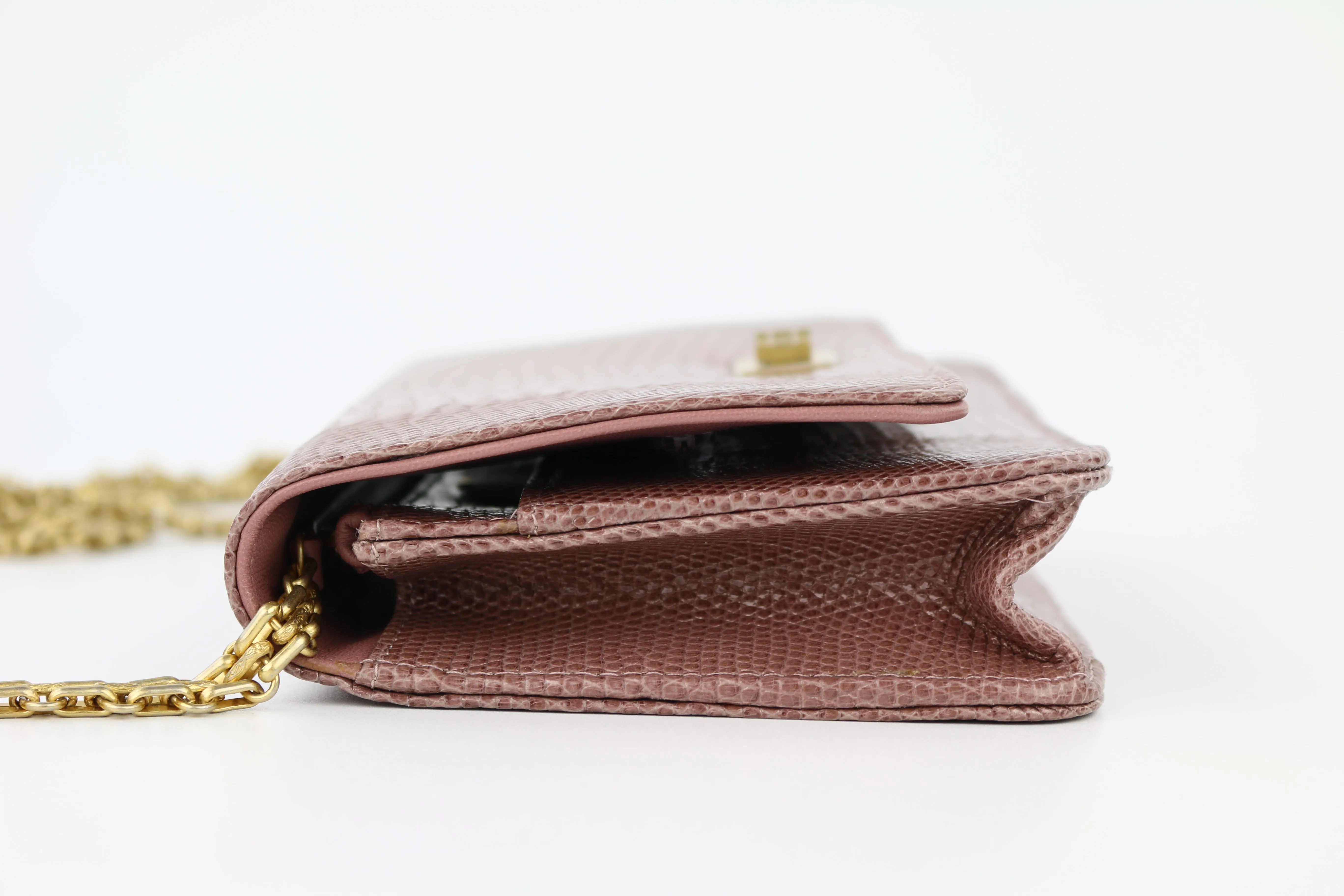 Dark Pink Lizard Exotic Reissue Wallet on a Chain