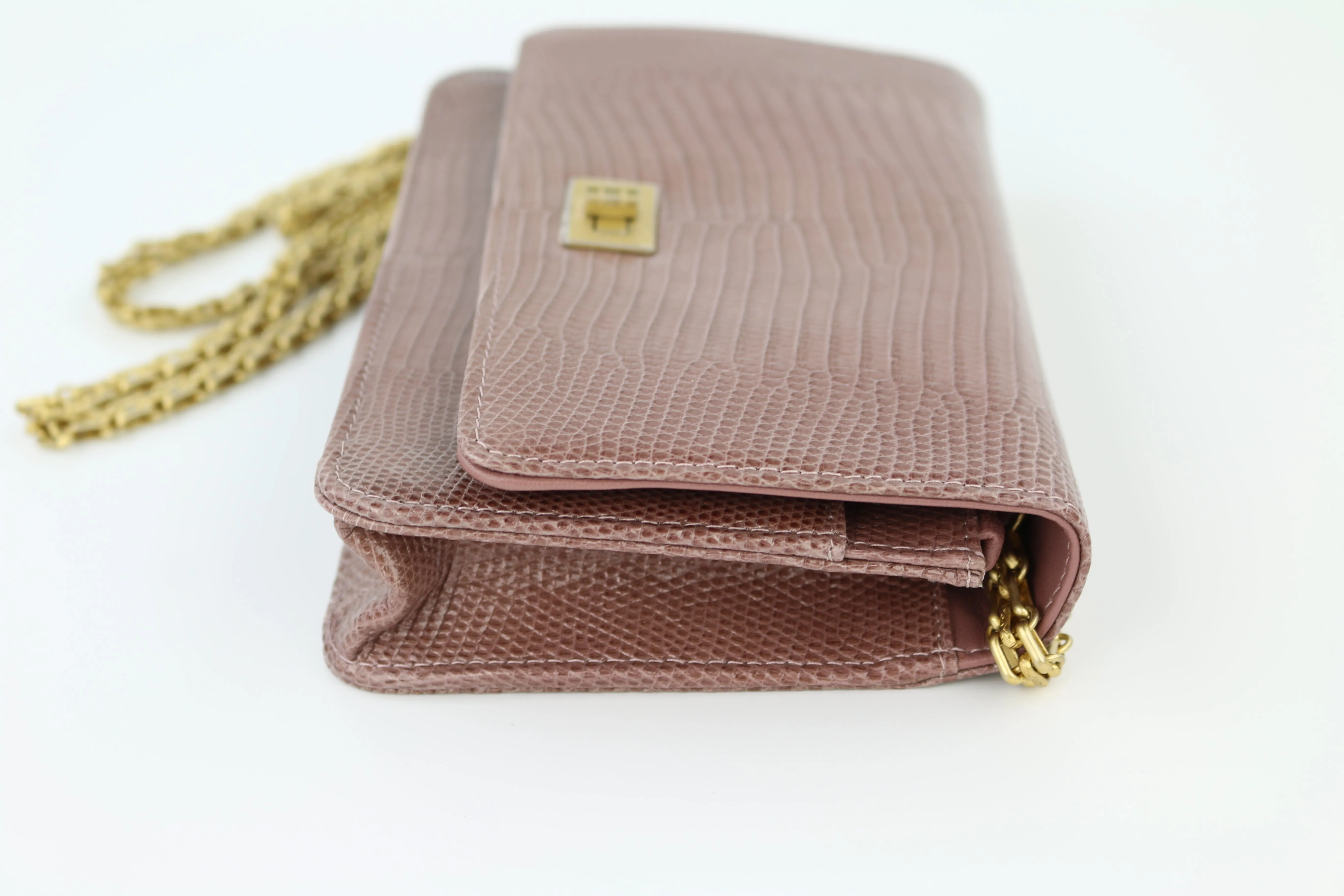 Dark Pink Lizard Exotic Reissue Wallet on a Chain