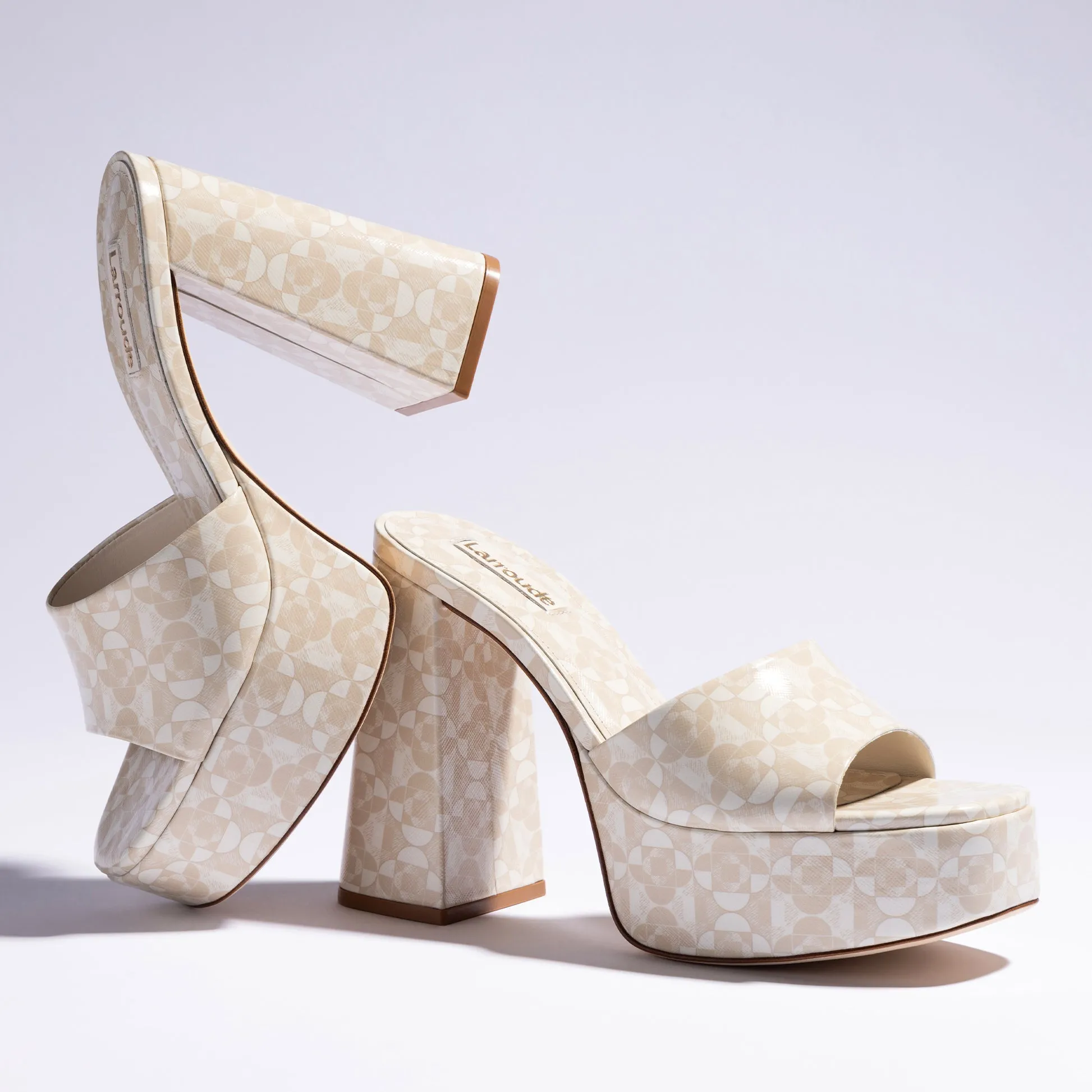 Dolly Mule In Dual Printed Beige Saffiano Leather