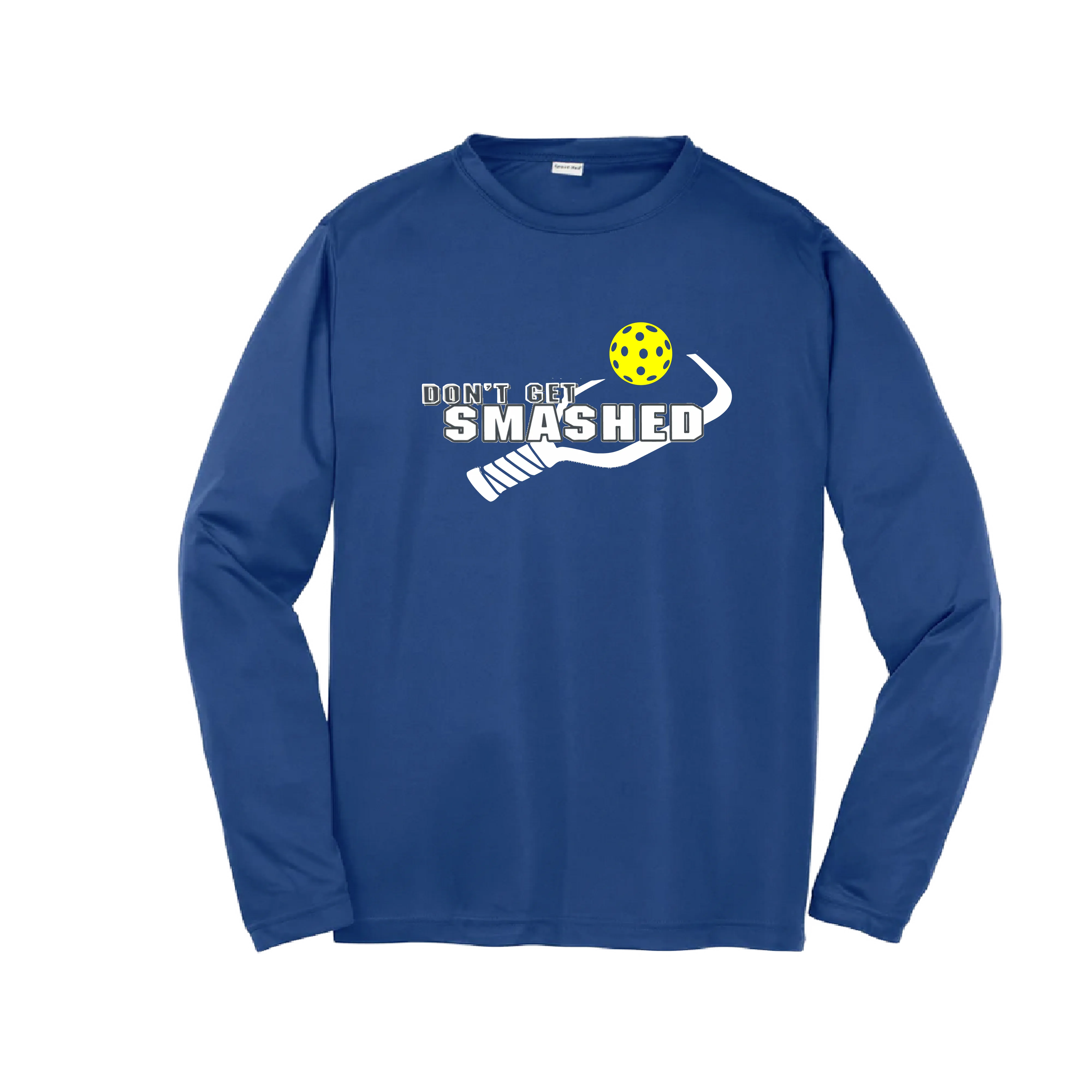 Don't Get Smashed (Purple White Yellow Pickleball Colors) | Youth Long Sleeve Athletic Shirt | 100% Polyester