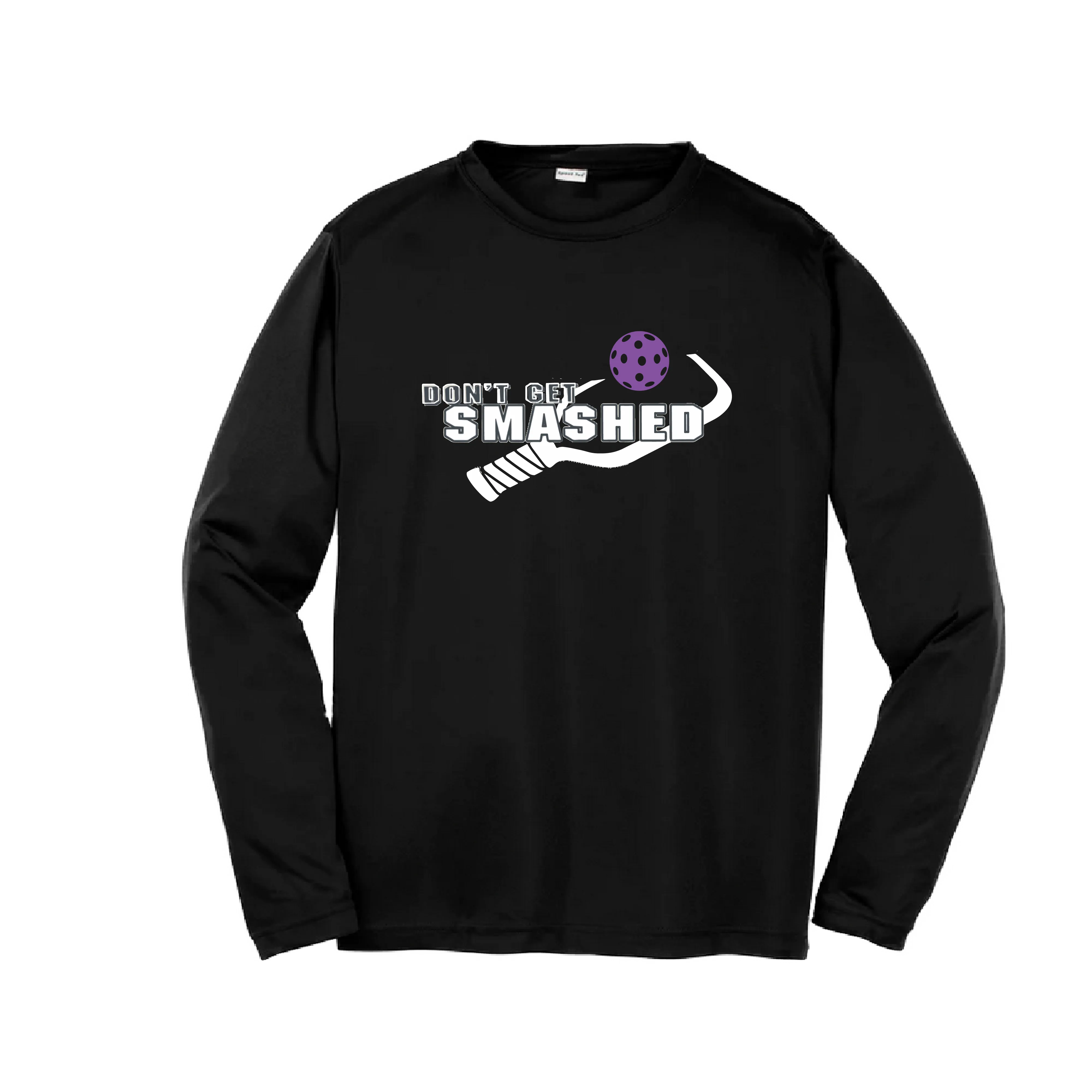 Don't Get Smashed (Purple White Yellow Pickleball Colors) | Youth Long Sleeve Athletic Shirt | 100% Polyester