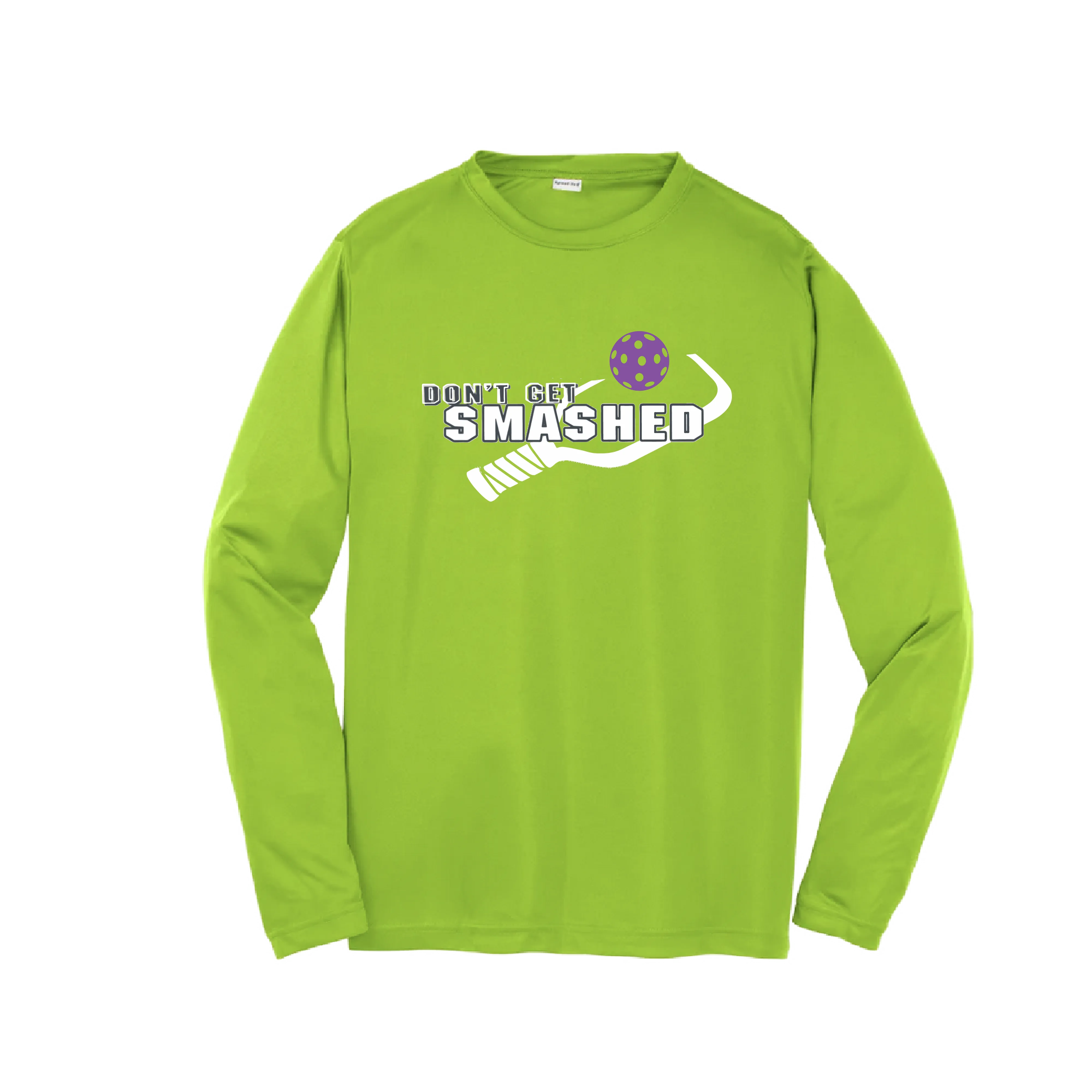 Don't Get Smashed (Purple White Yellow Pickleball Colors) | Youth Long Sleeve Athletic Shirt | 100% Polyester