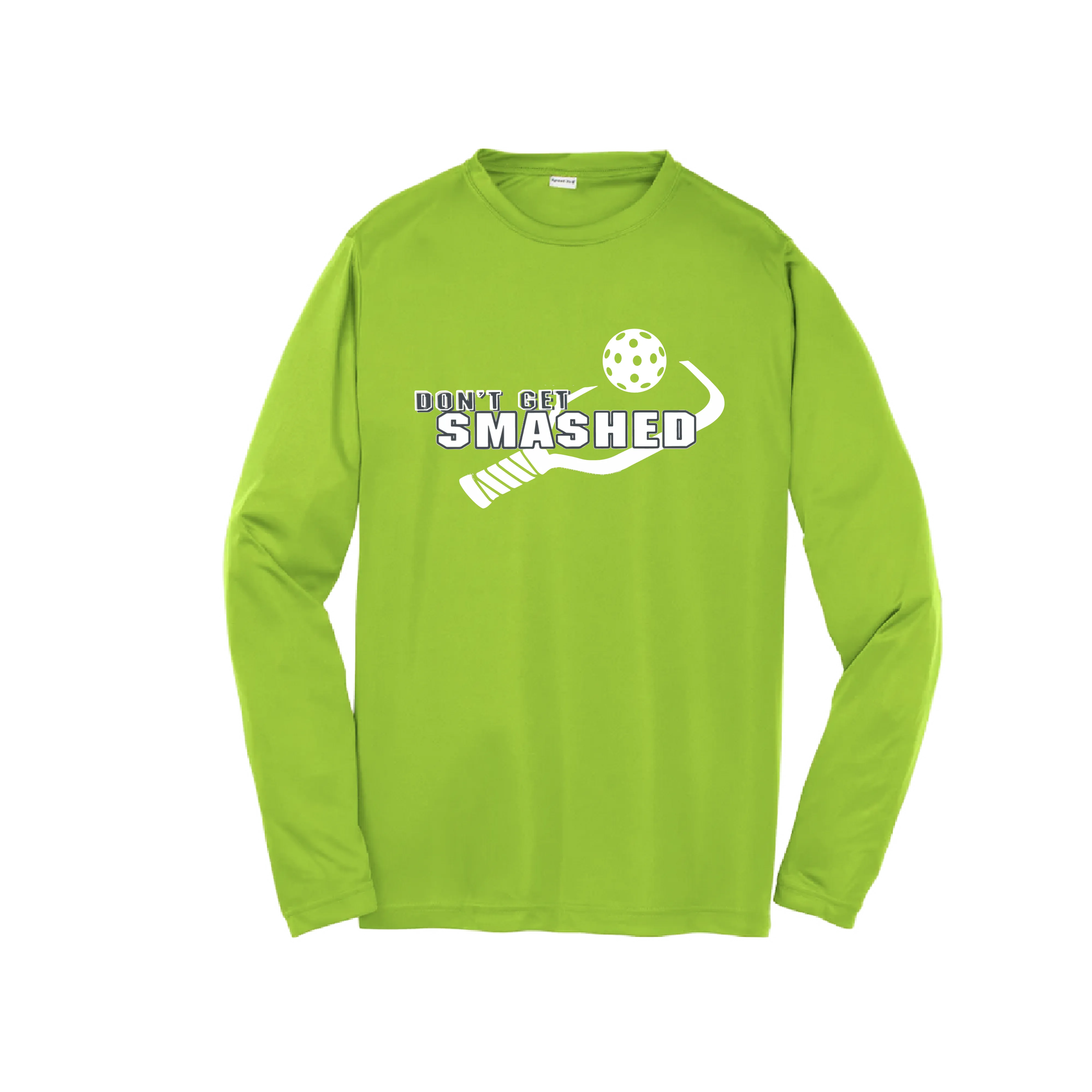 Don't Get Smashed (Purple White Yellow Pickleball Colors) | Youth Long Sleeve Athletic Shirt | 100% Polyester