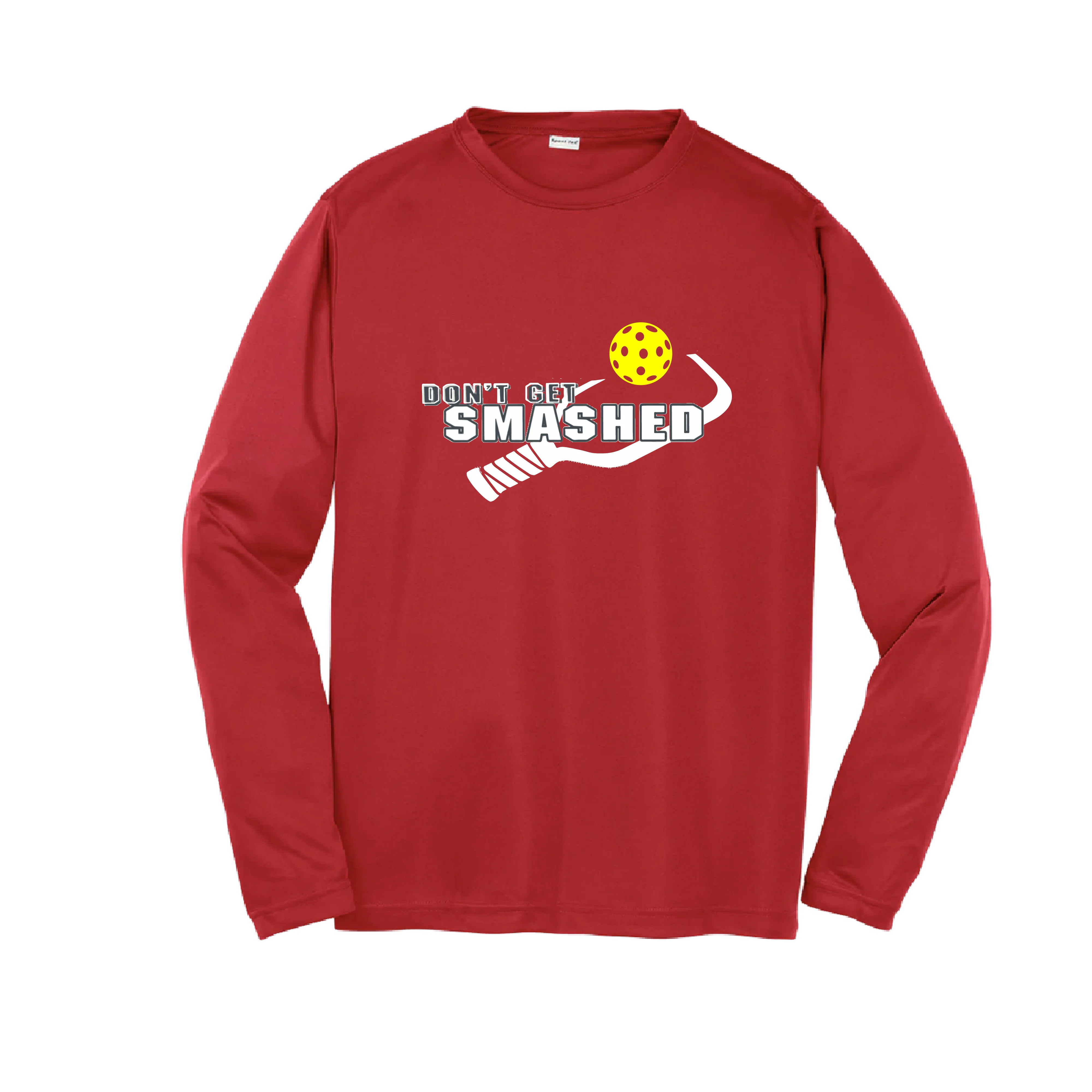 Don't Get Smashed (Purple White Yellow Pickleball Colors) | Youth Long Sleeve Athletic Shirt | 100% Polyester