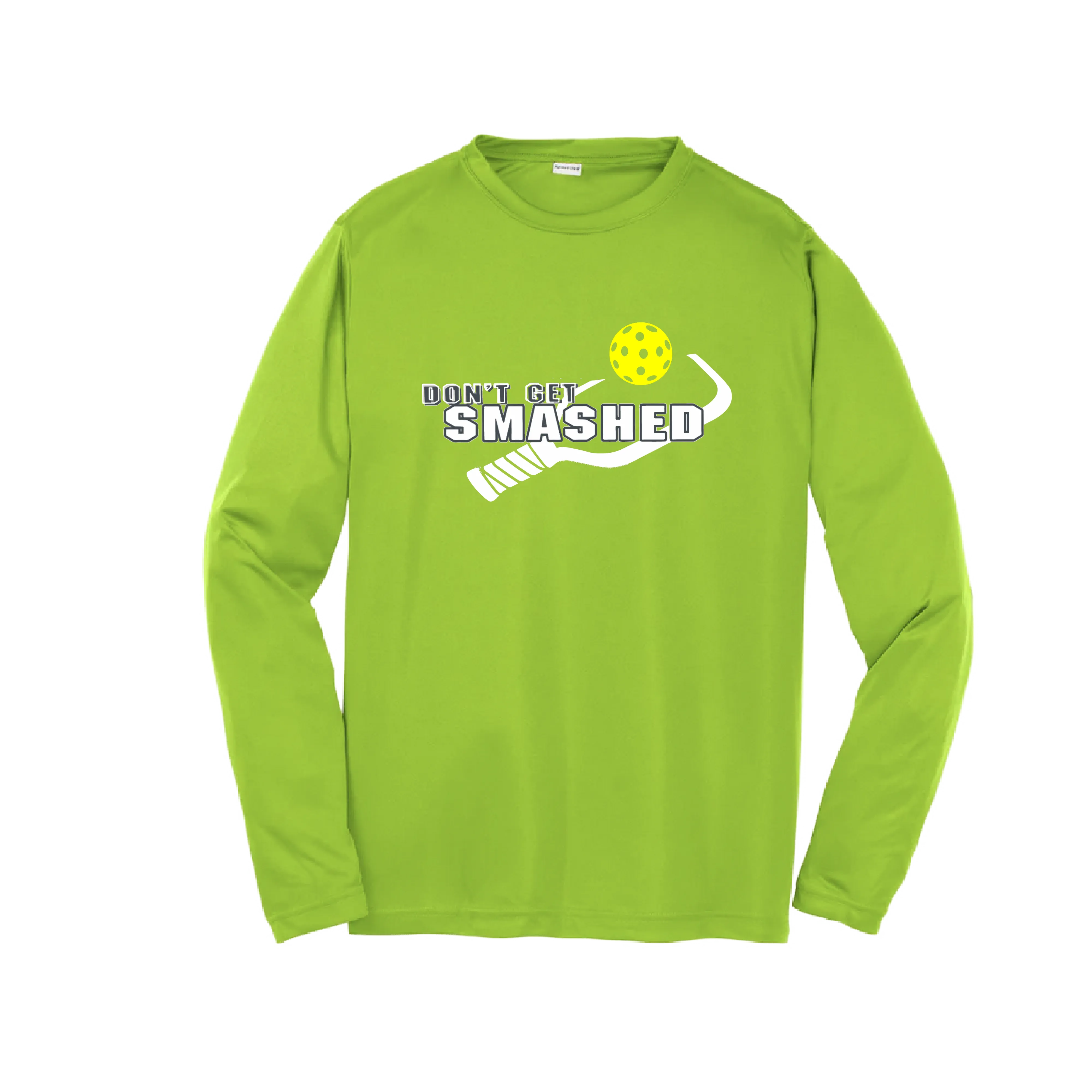 Don't Get Smashed (Purple White Yellow Pickleball Colors) | Youth Long Sleeve Athletic Shirt | 100% Polyester