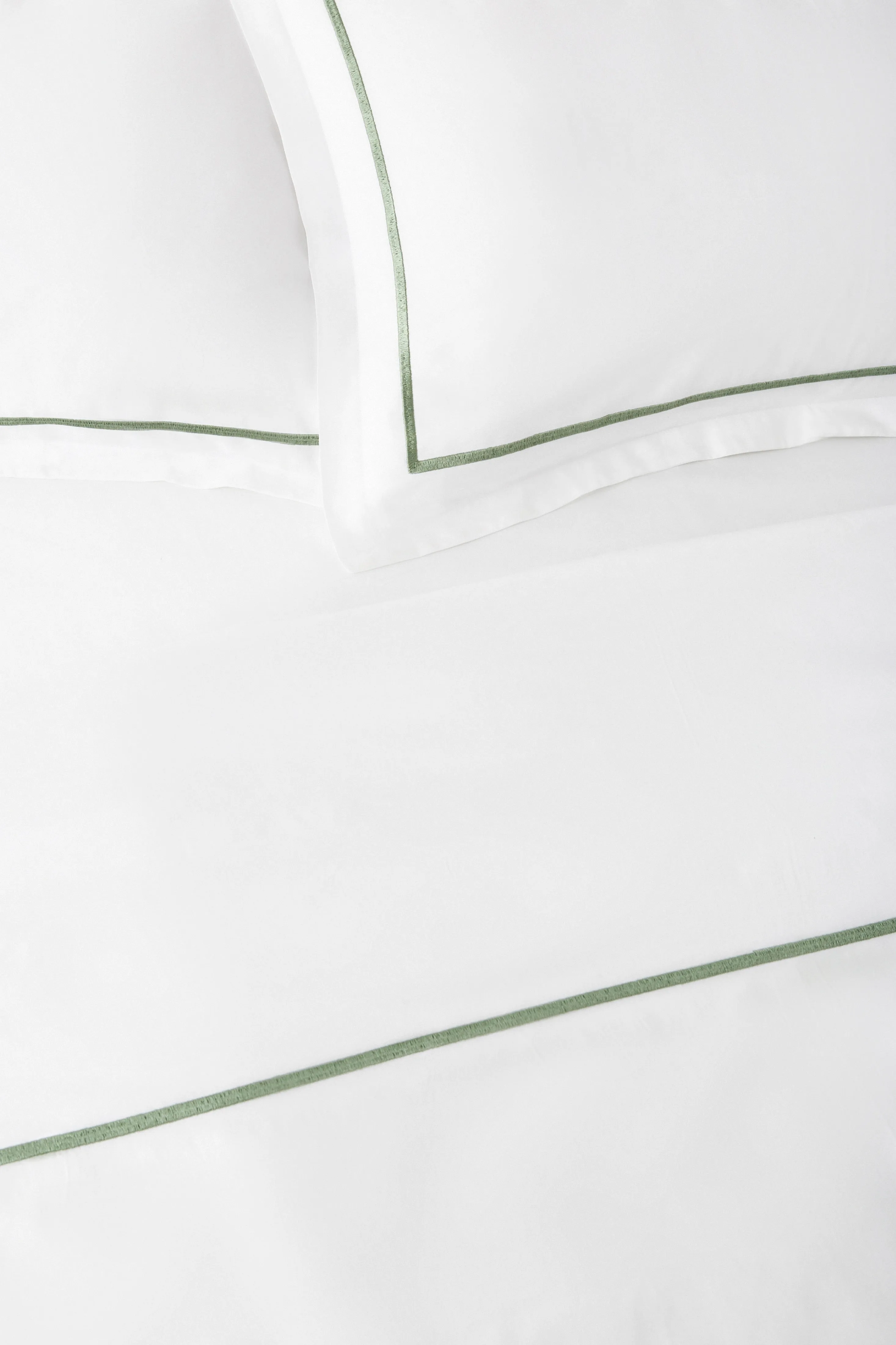 Duvet Cover and Sham Set in White/Hedge Green Embroidery