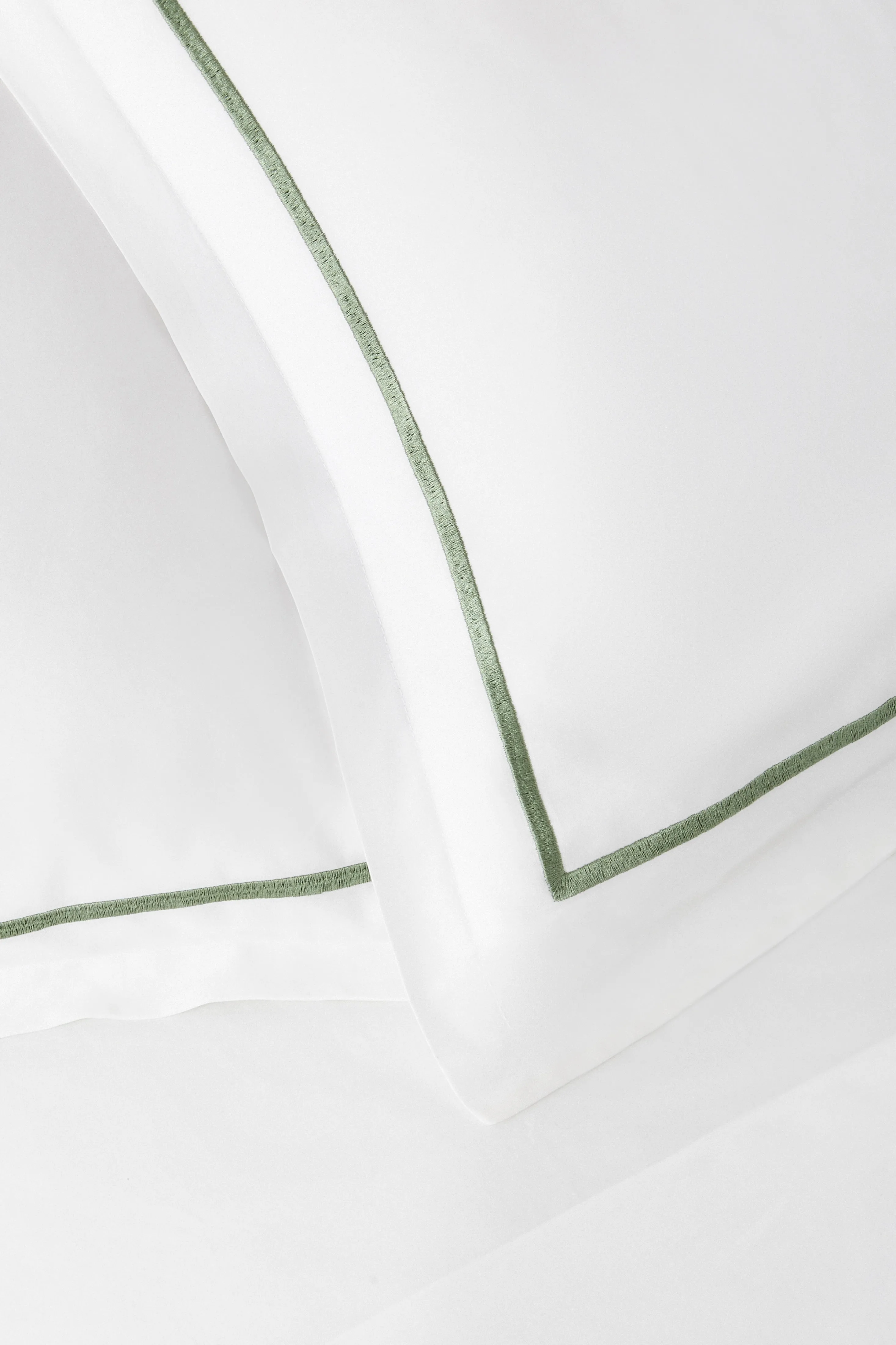 Duvet Cover and Sham Set in White/Hedge Green Embroidery