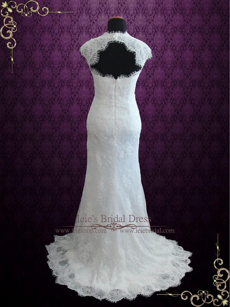 Elegant Keyhole Back French Lace Wedding Dress with Silk Lining ELIRA