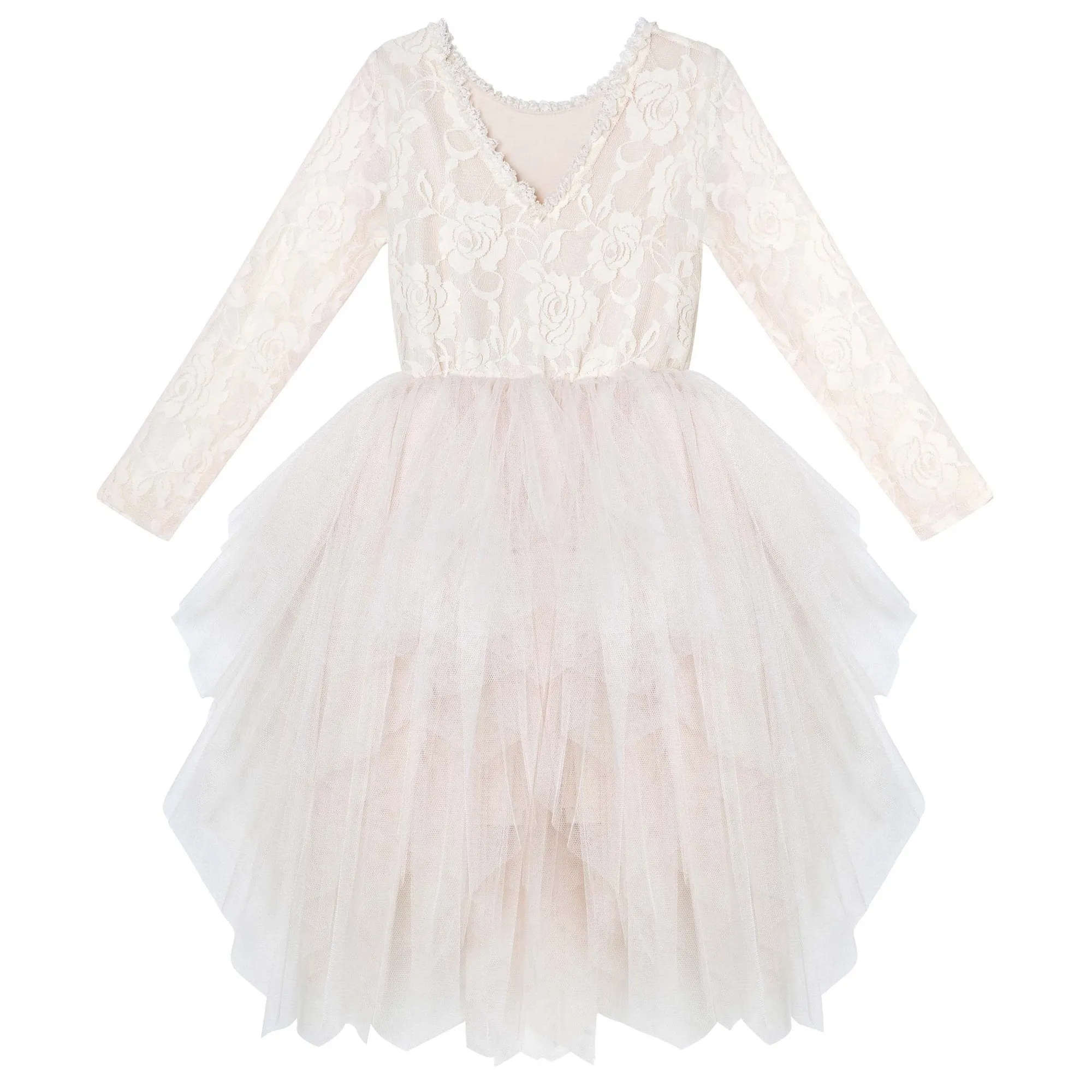 Ella Lace Tutu Dress L/S - Beige