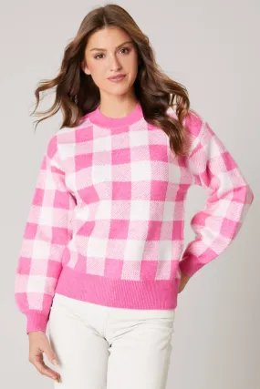 FAREWELL GINGHAM PINK AND WHITE PULLOVER SWEATER