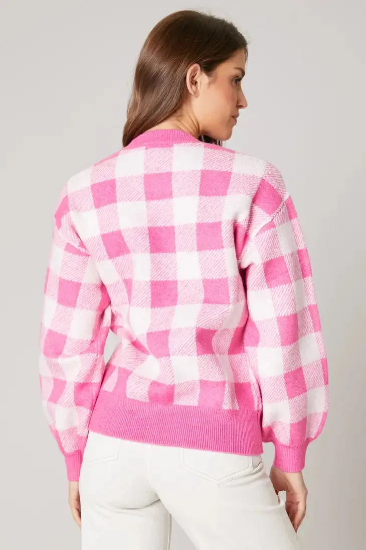 FAREWELL GINGHAM PINK AND WHITE PULLOVER SWEATER