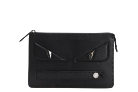 FENDI MONSTER CLUTCH (7VA350-8KL-169-0397) BLACK SILVER HARDWARE WITH CARD, DUST COVER AND BOX