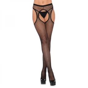 Fishnet Suspender Hose With Scalloped Trim O/s Black