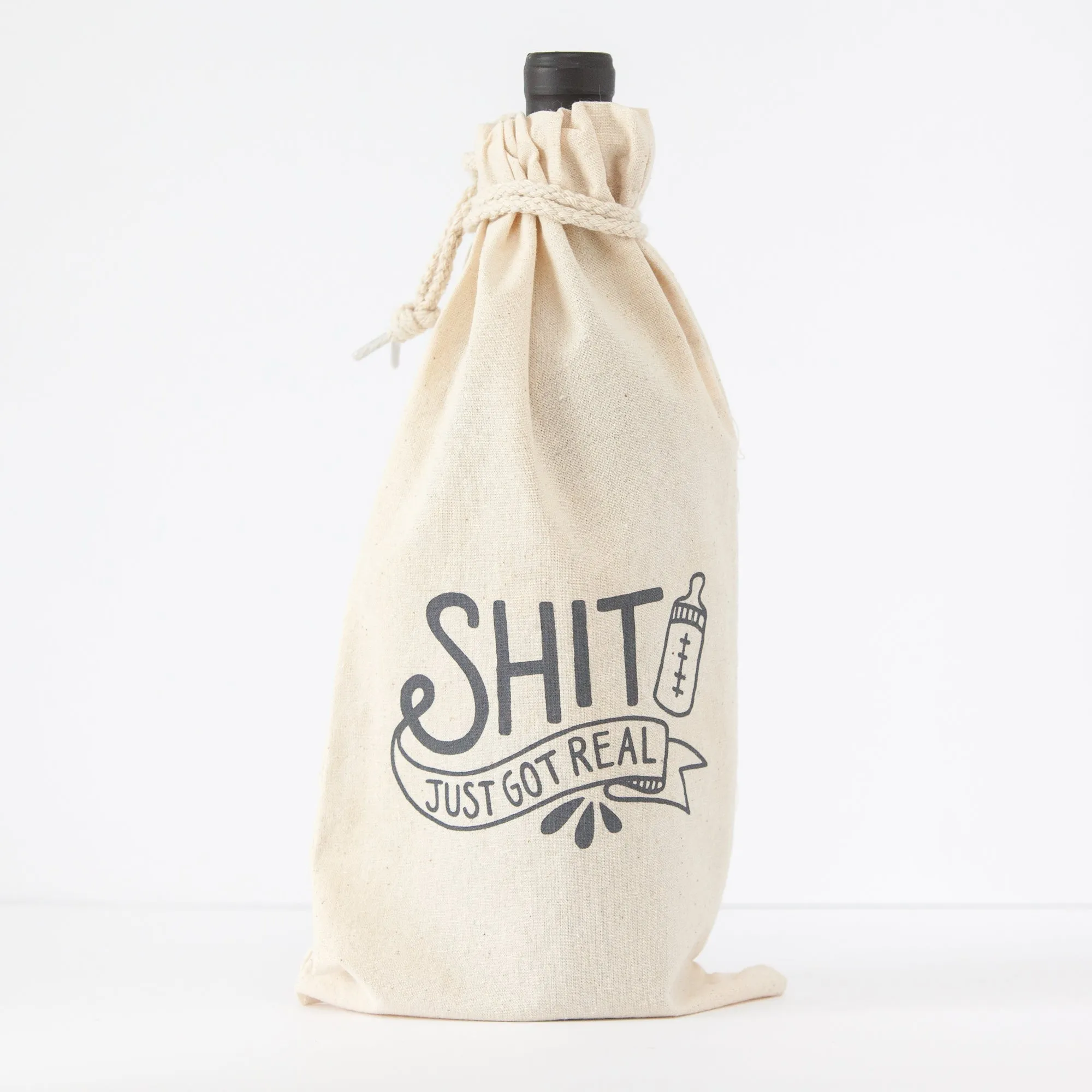 funny wine gift bag, shit got real gift for new mom, funny baby shower gift