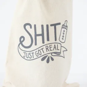 funny wine gift bag, shit got real gift for new mom, funny baby shower gift