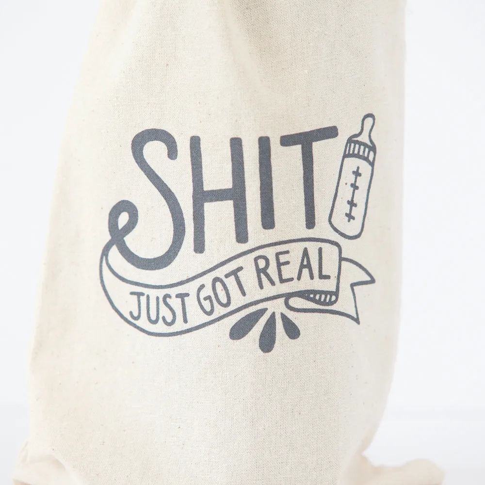 funny wine gift bag, shit got real gift for new mom, funny baby shower gift